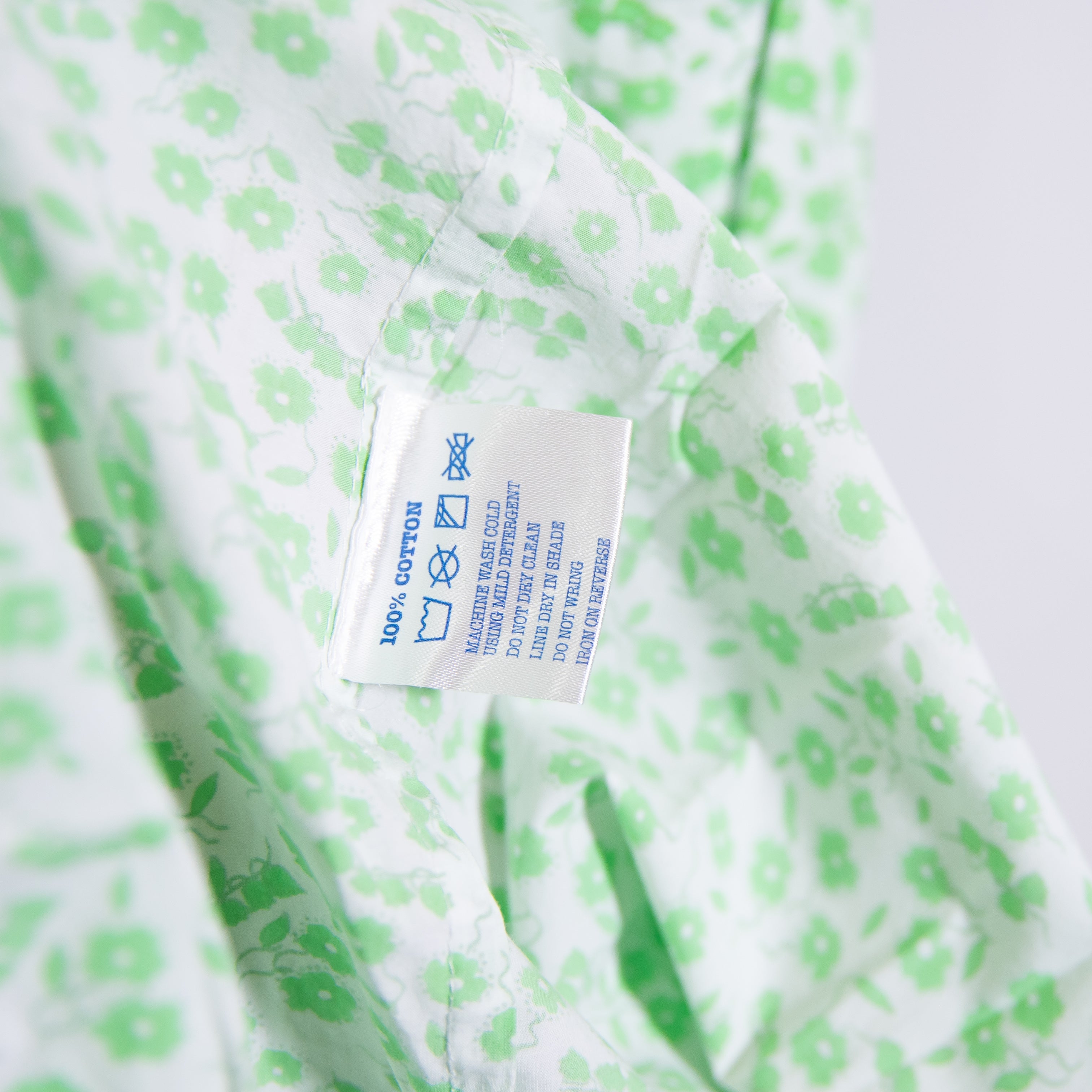 Pink City Prints Cotton Poplin Micro Green Floral Print Tiered Pullover Dress XS