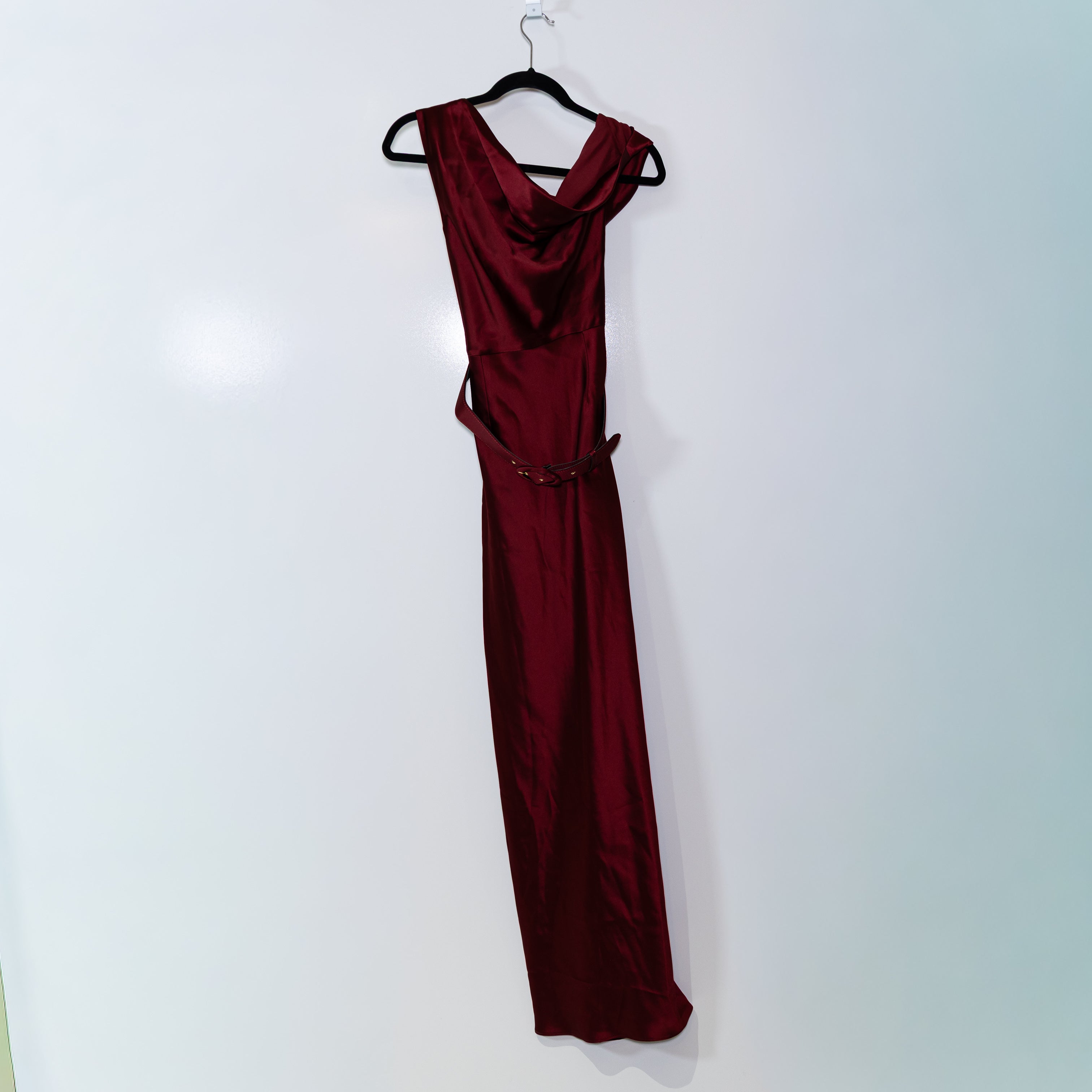 Nicholas Eartha Off The Shoulder Belted Evening Cocktail Party Dress Plum Red 4