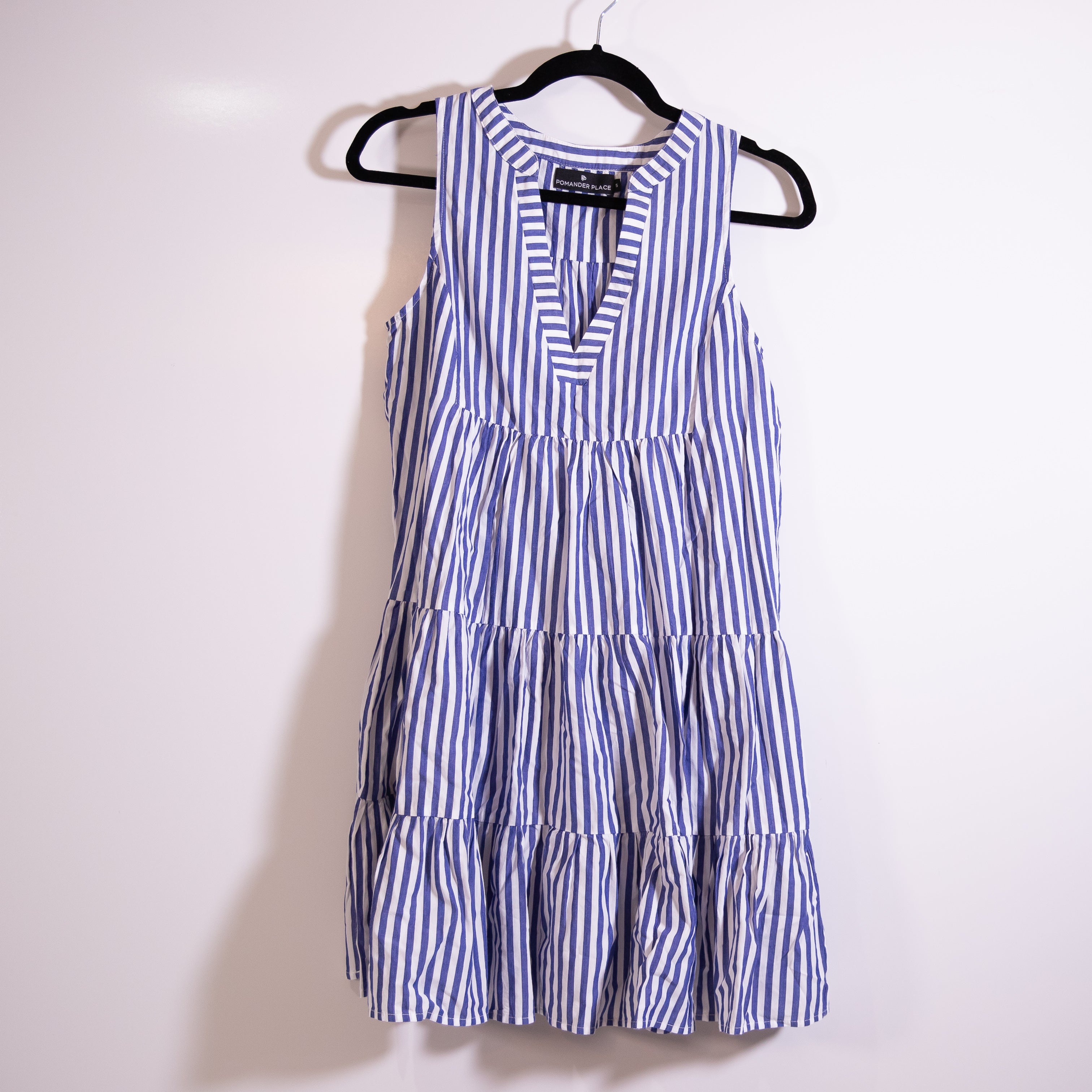 Pomander Place Tuckernuck Kenzo Blue White Stripe Sleeveless Cotton Poplin Dress