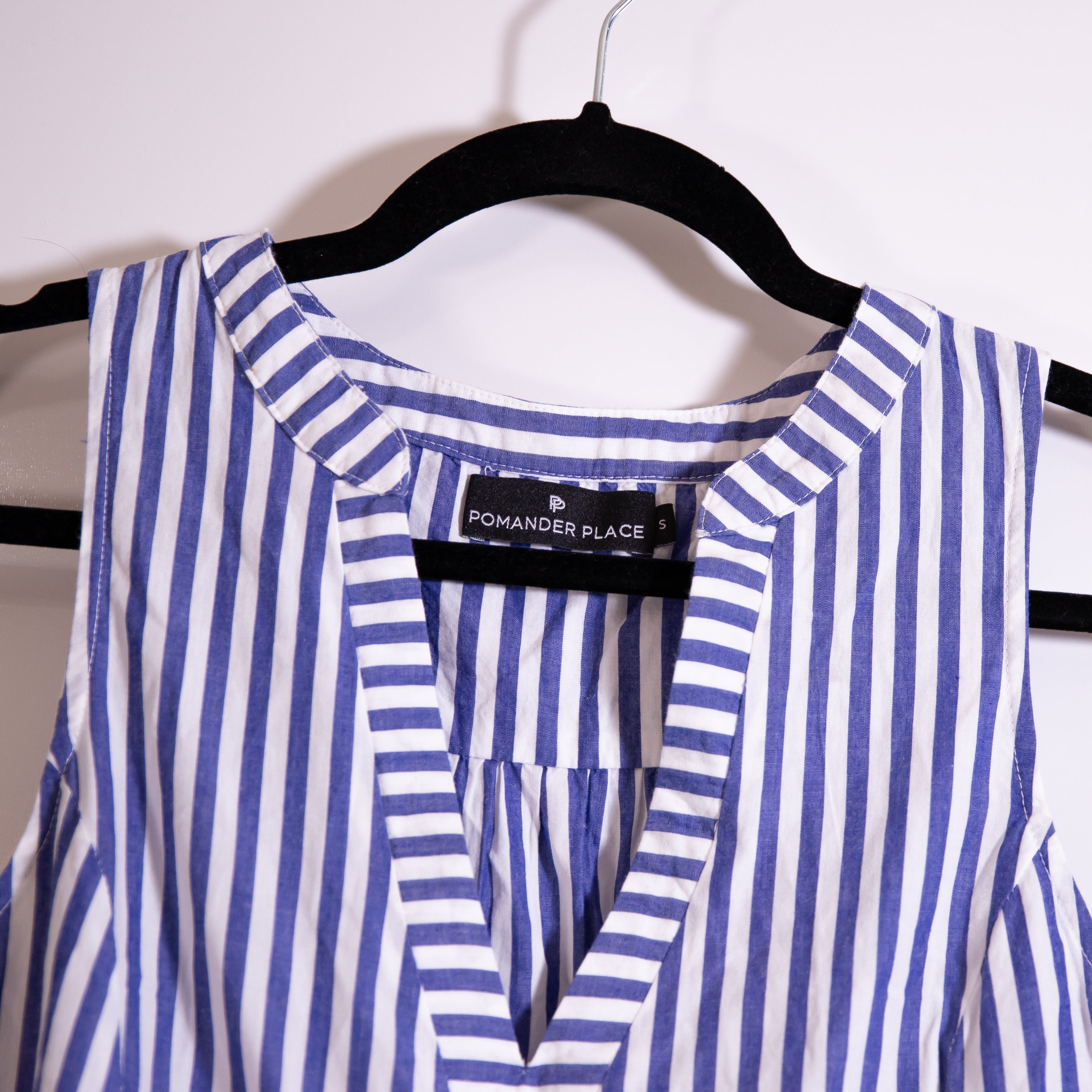 Pomander Place Tuckernuck Kenzo Blue White Stripe Sleeveless Cotton Poplin Dress