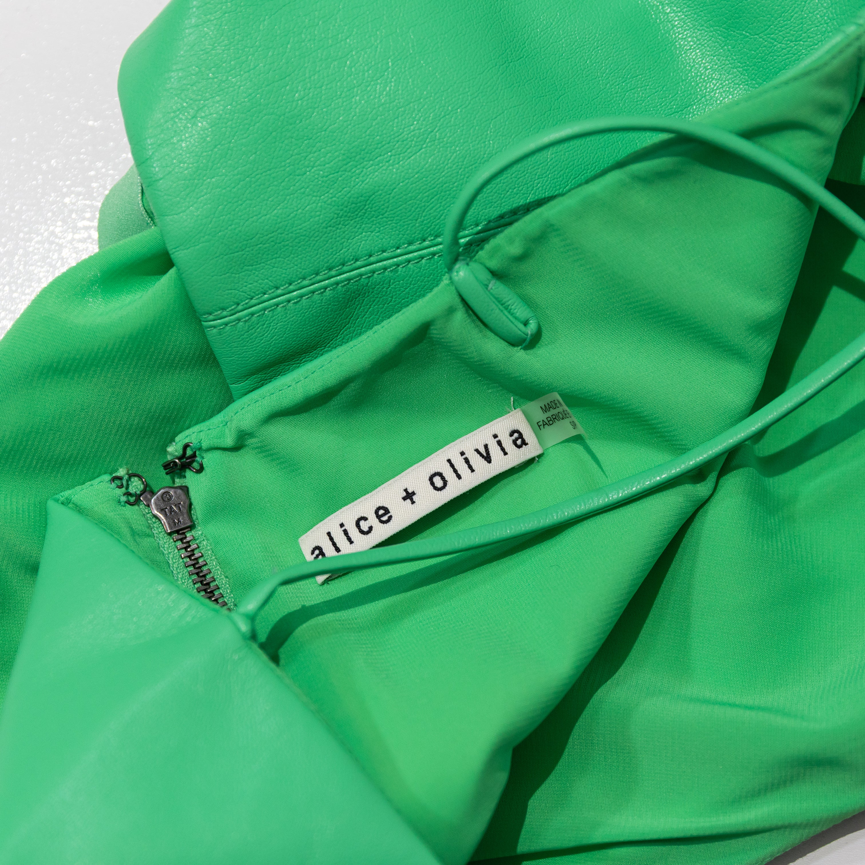 Alice And Olivia Zumi Faux Vegan Leather Halterneck Crop Tank Top Garden Green S