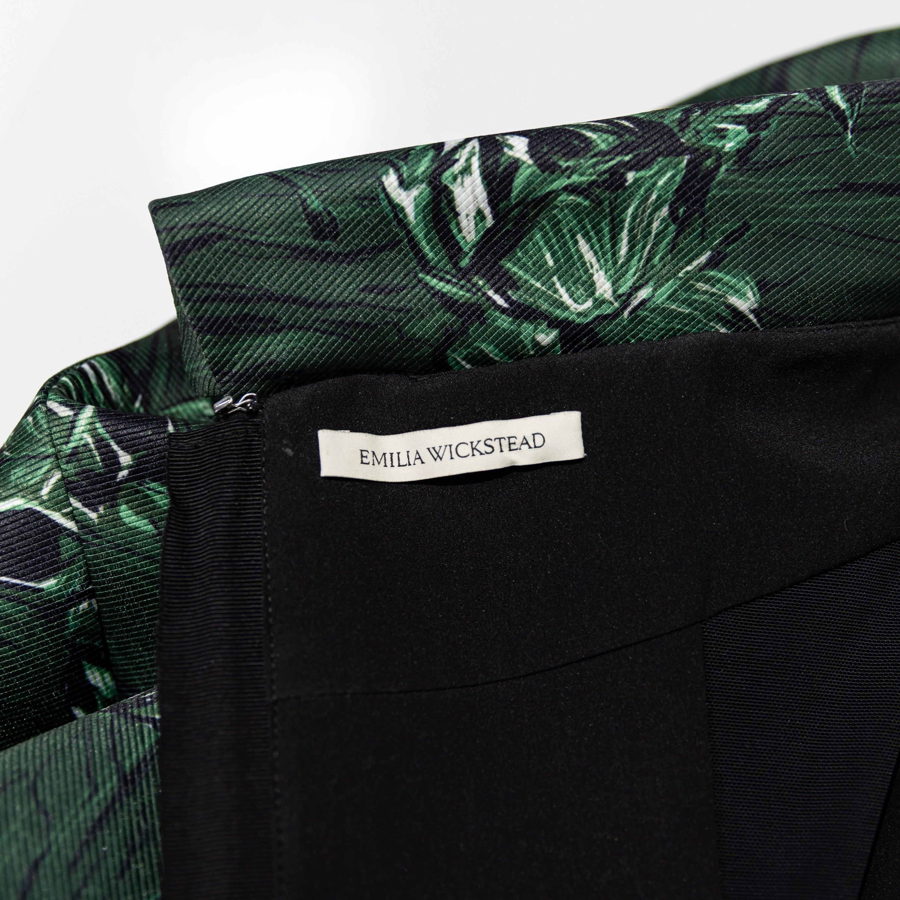Emilia Wickstead Keeley Midi Dress Green Roses On Marble Print Taffeta Faille 6