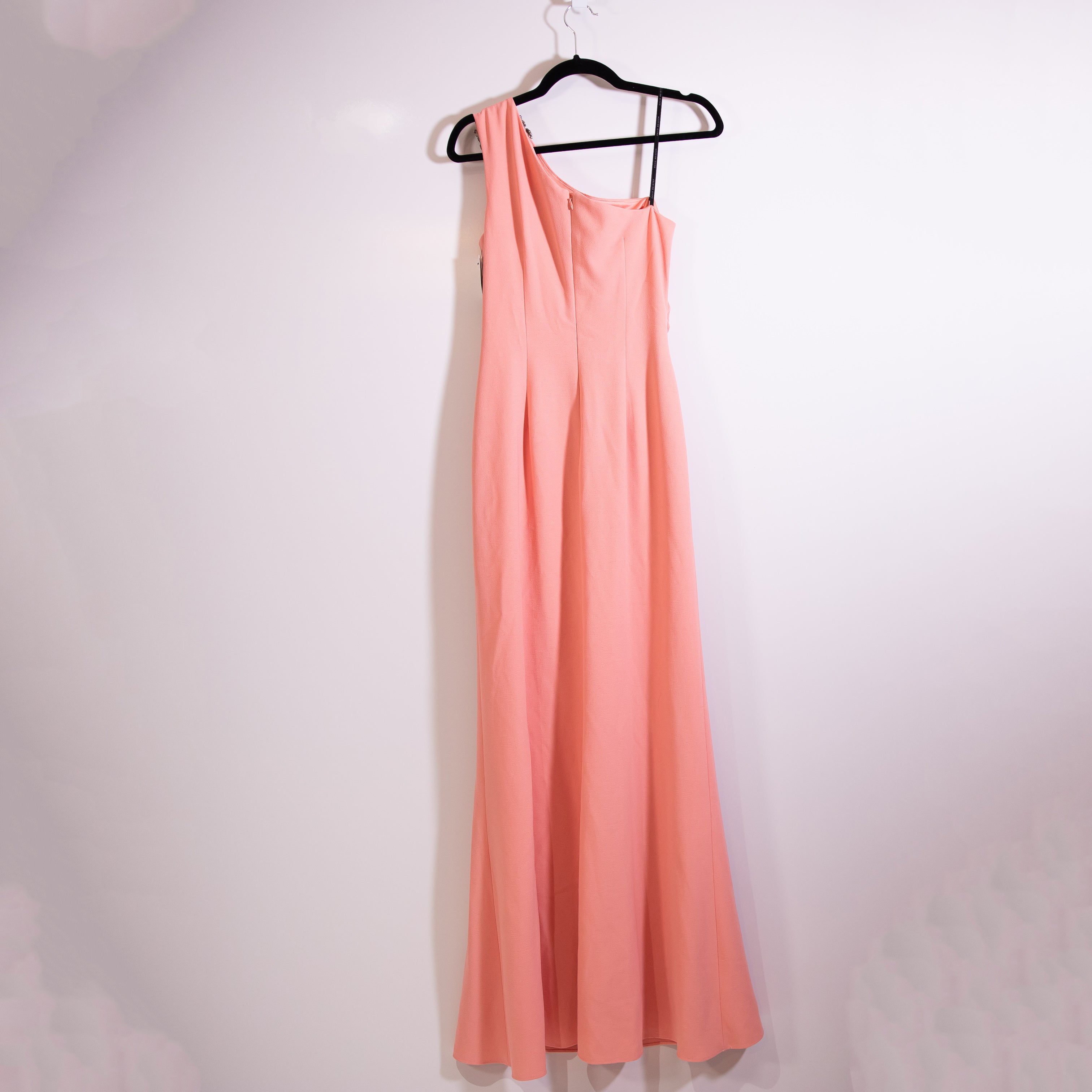 NEW David Meister Crepe Draped Ruched One Shoulder Crystal Jewel Dress Sorbet 4