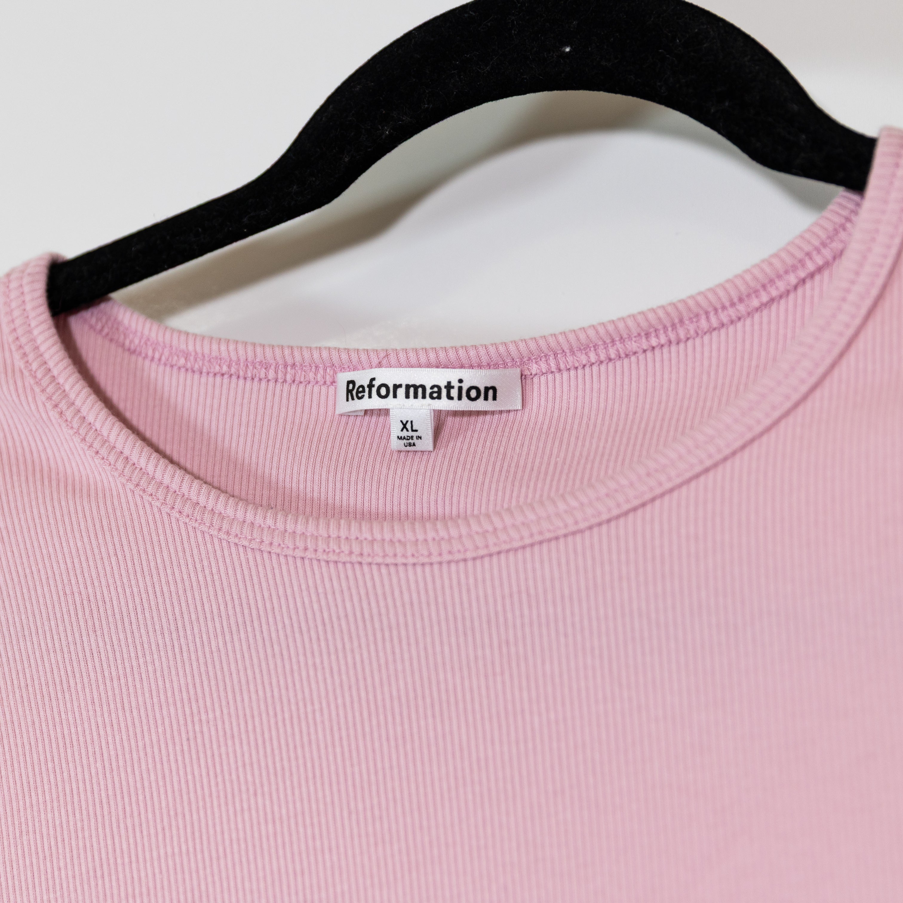 Reformation Muse Cotton Ribbed Knit Stretch Short Sleeve Shirt Babygirl Pink XL