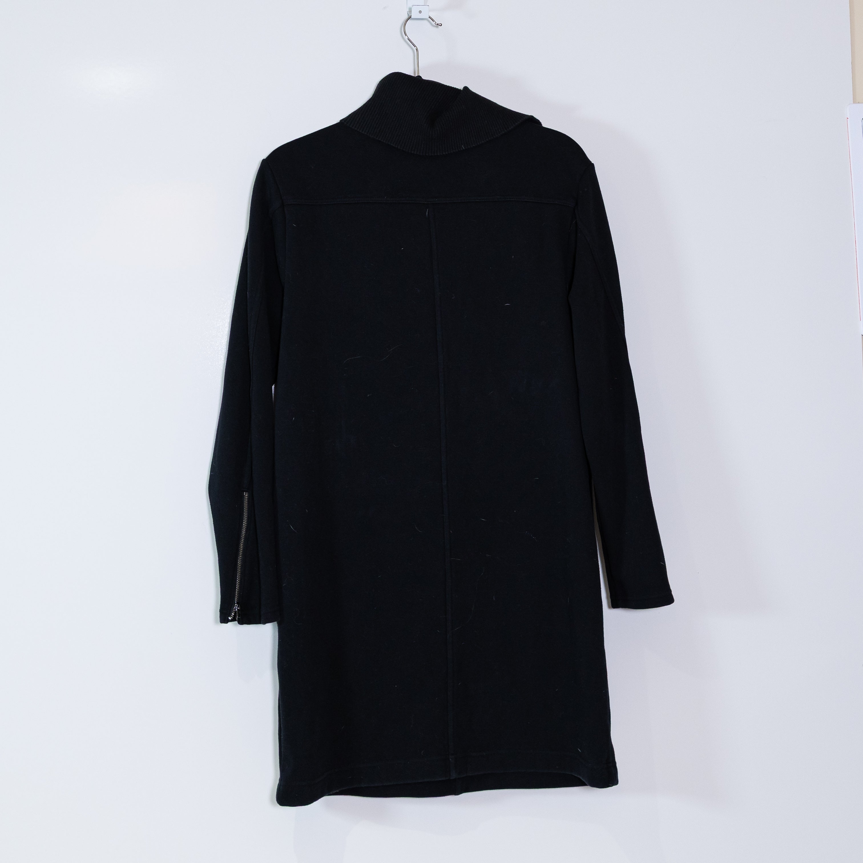 Athleta Karma Vela Cotton Blend Knit Stretch Fleece Lined Pullover Dress Black