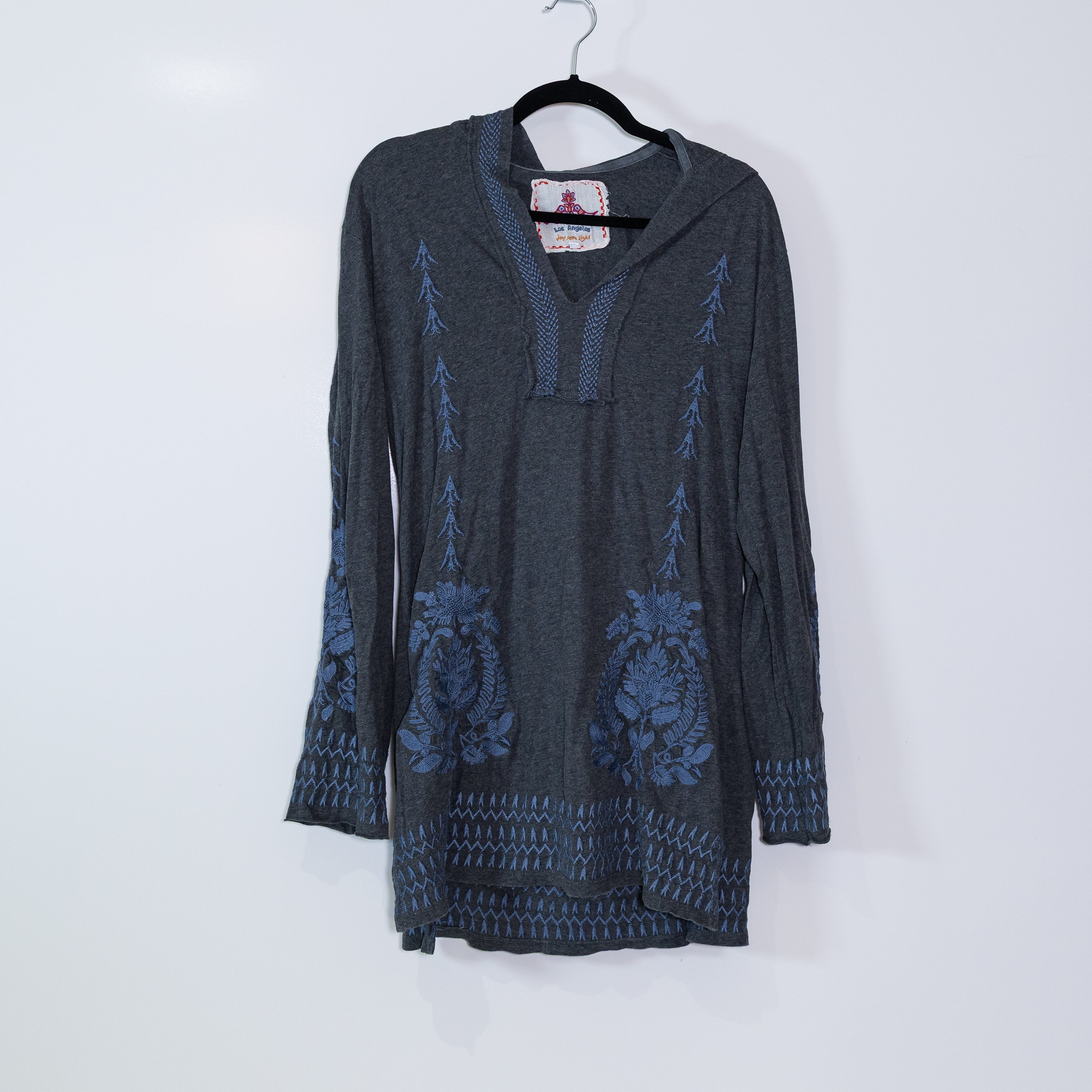 Johnny Was JW Los Angeles Cotton Embroidered Pullover Tunic Hoodie Sweater M