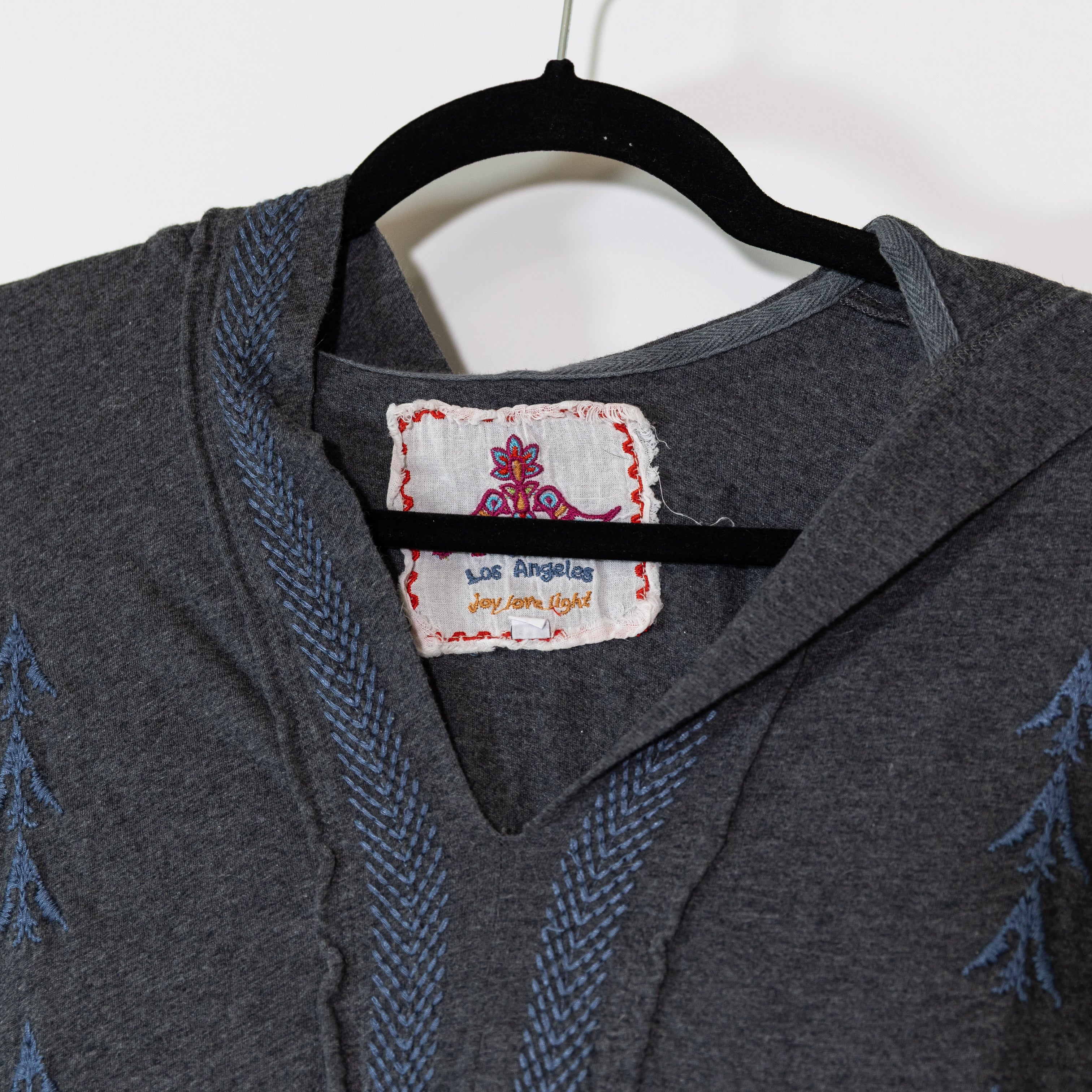 Johnny Was JW Los Angeles Cotton Embroidered Pullover Tunic Hoodie Sweater M