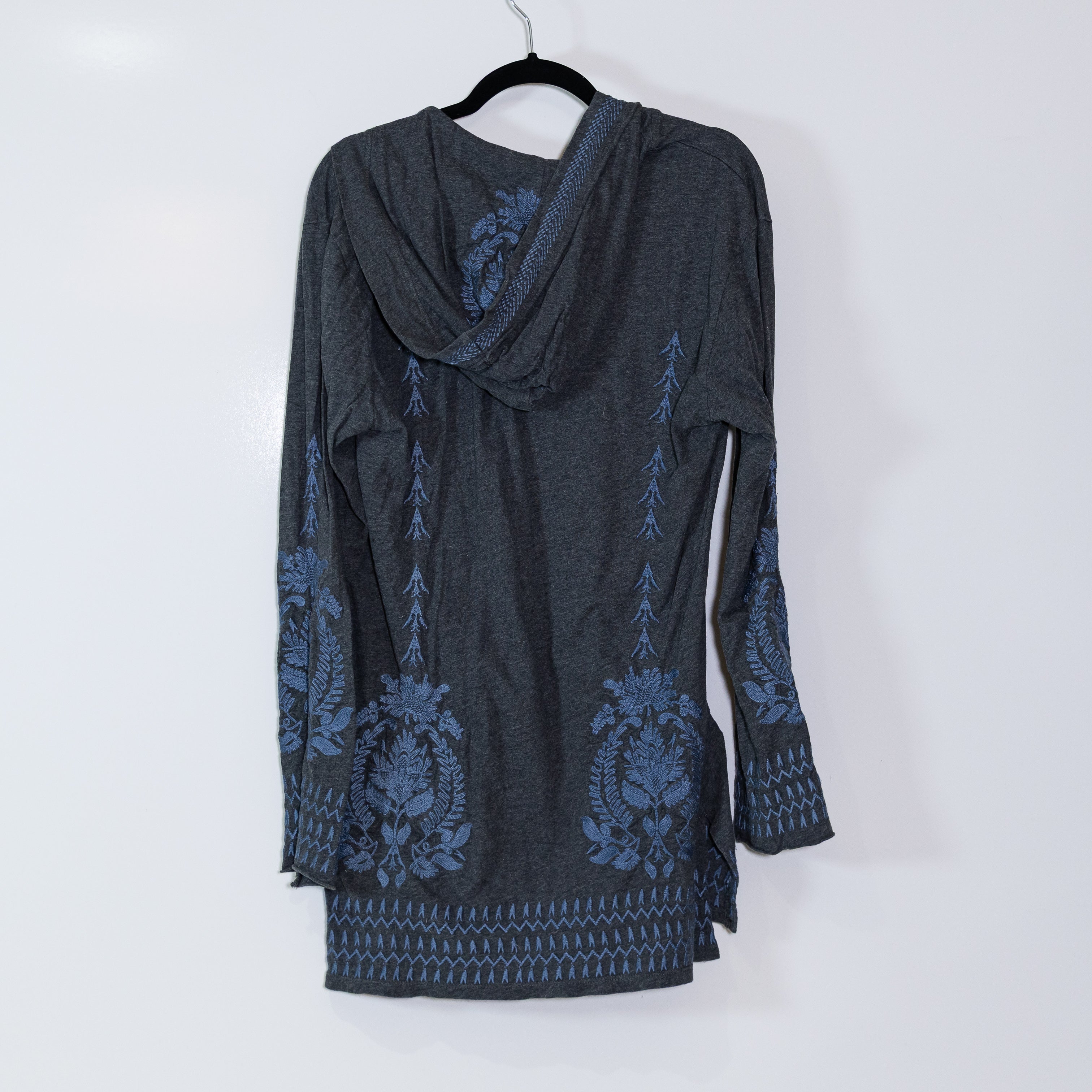 Johnny Was JW Los Angeles Cotton Embroidered Pullover Tunic Hoodie Sweater M
