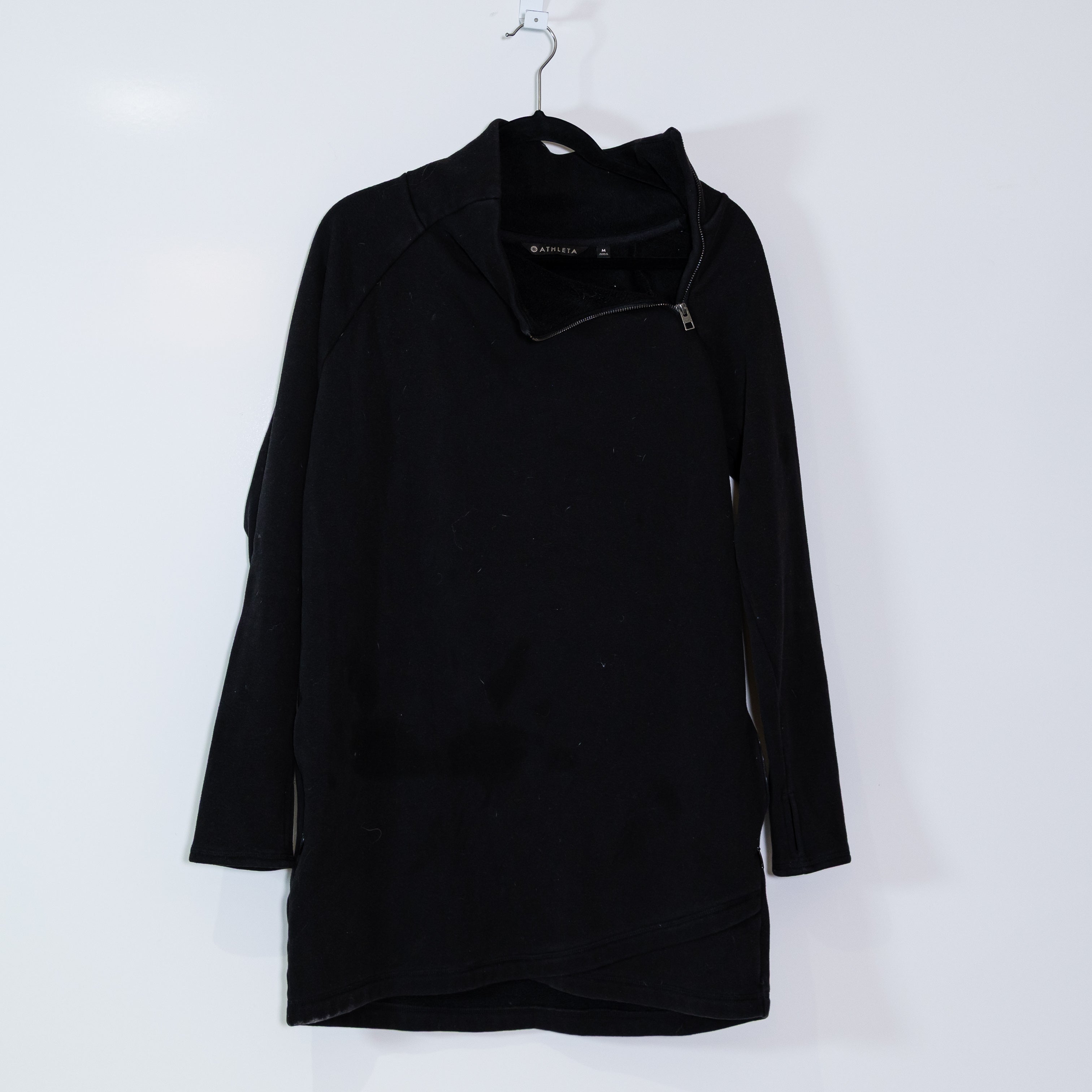 Athleta Women's Cozy Karma Asymmetrical Zip Turtleneck Fleece Lined Mini Dress M