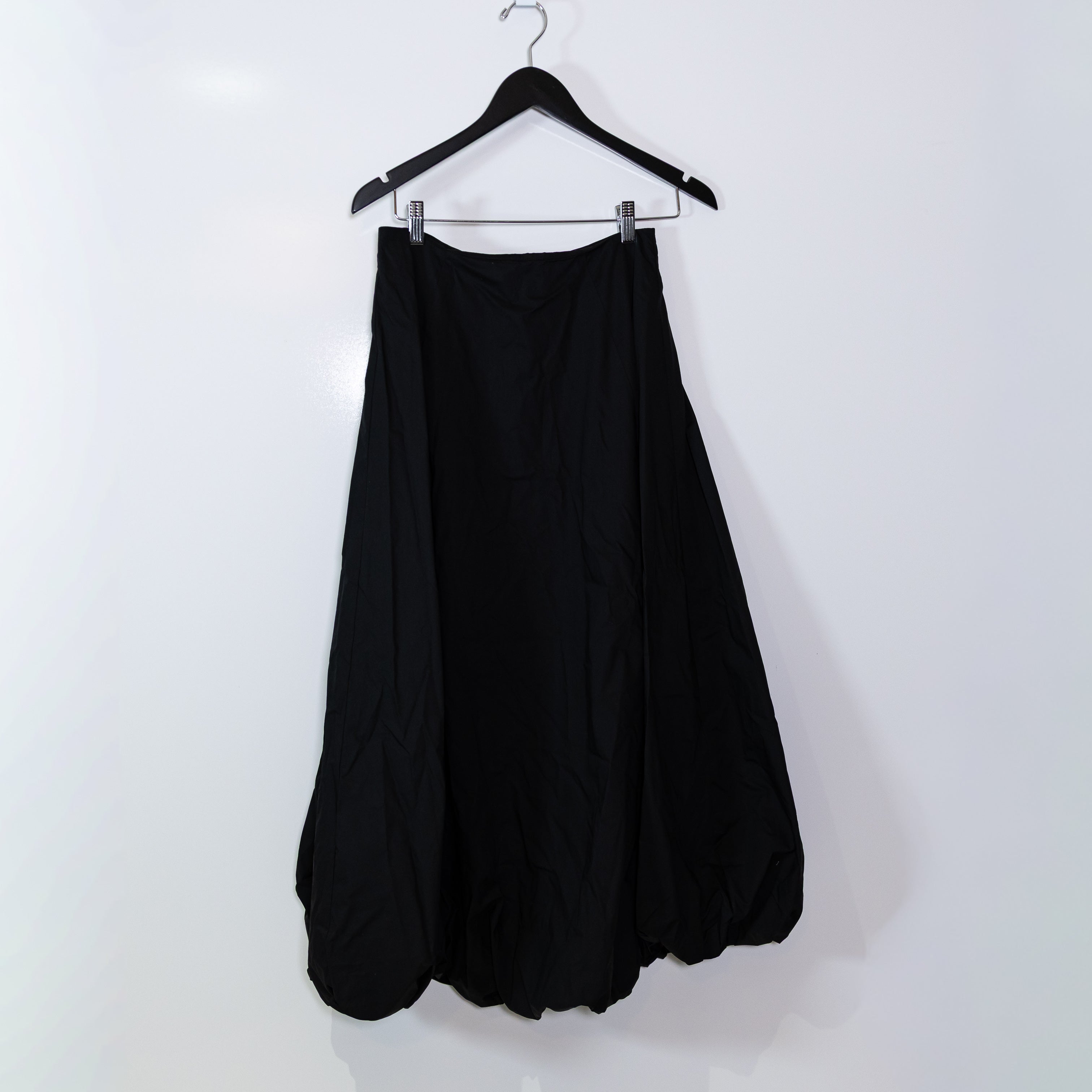 NEW MNG Mango Cotton Poplin Mid Rise A Line Midi Bubble Hem Skirt Black 4
