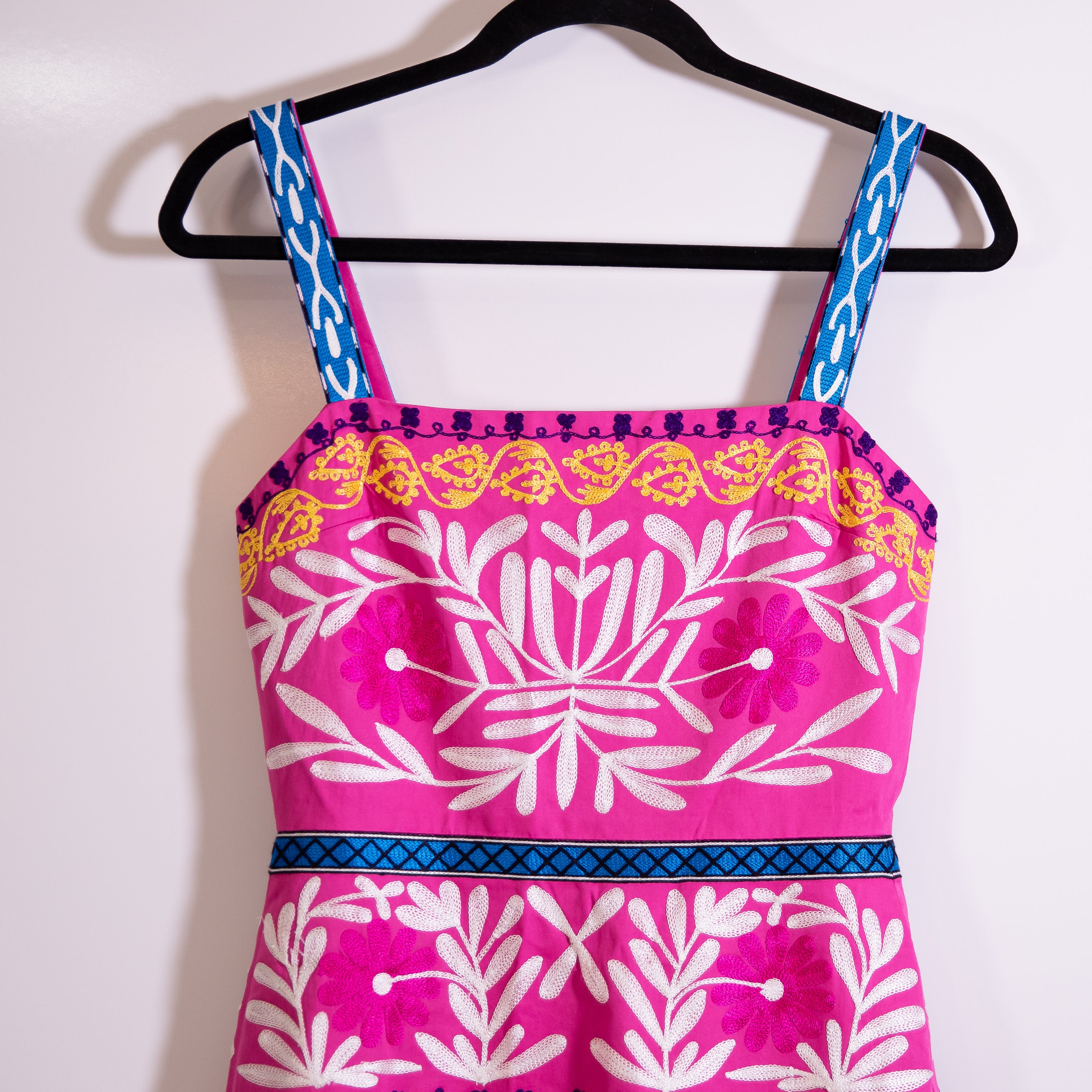 NEW Alexis Alora Square Neck Tank Tiered Embroidered Midi Dress Aurora Pink XS