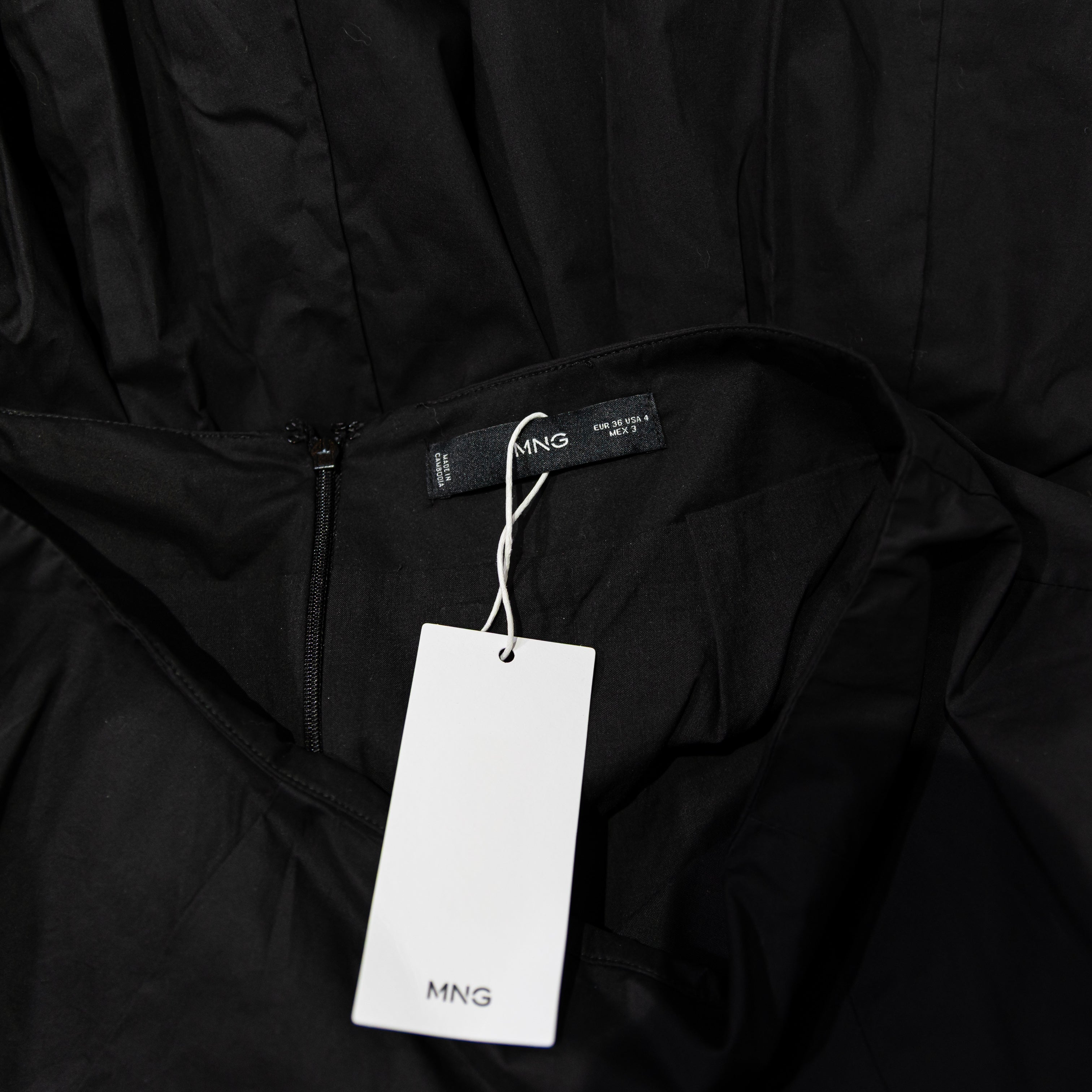 NEW MNG Mango Cotton Poplin Mid Rise A Line Midi Bubble Hem Skirt Black 4