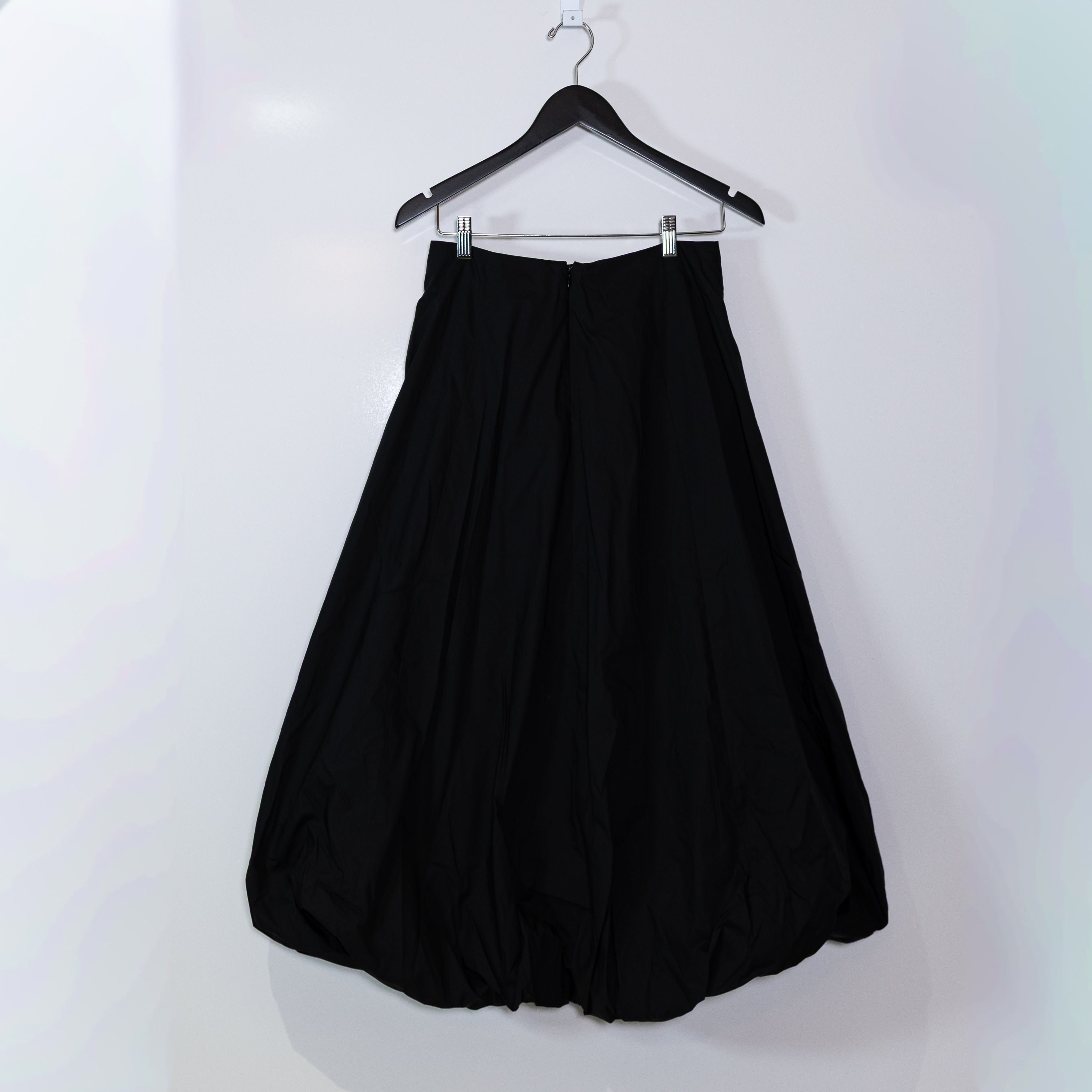 NEW MNG Mango Cotton Poplin Mid Rise A Line Midi Bubble Hem Skirt Black 4