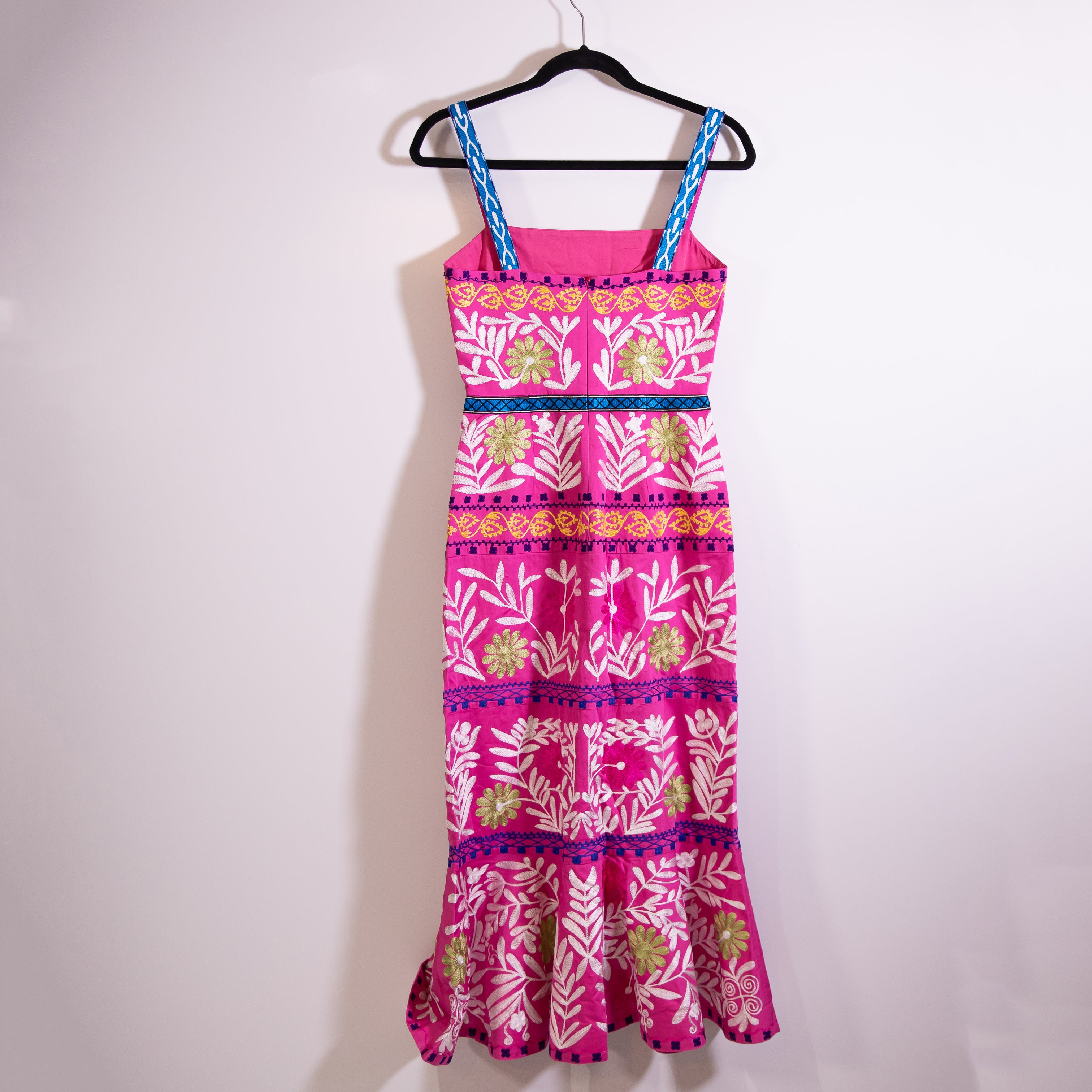 NEW Alexis Alora Square Neck Tank Tiered Embroidered Midi Dress Aurora Pink XS