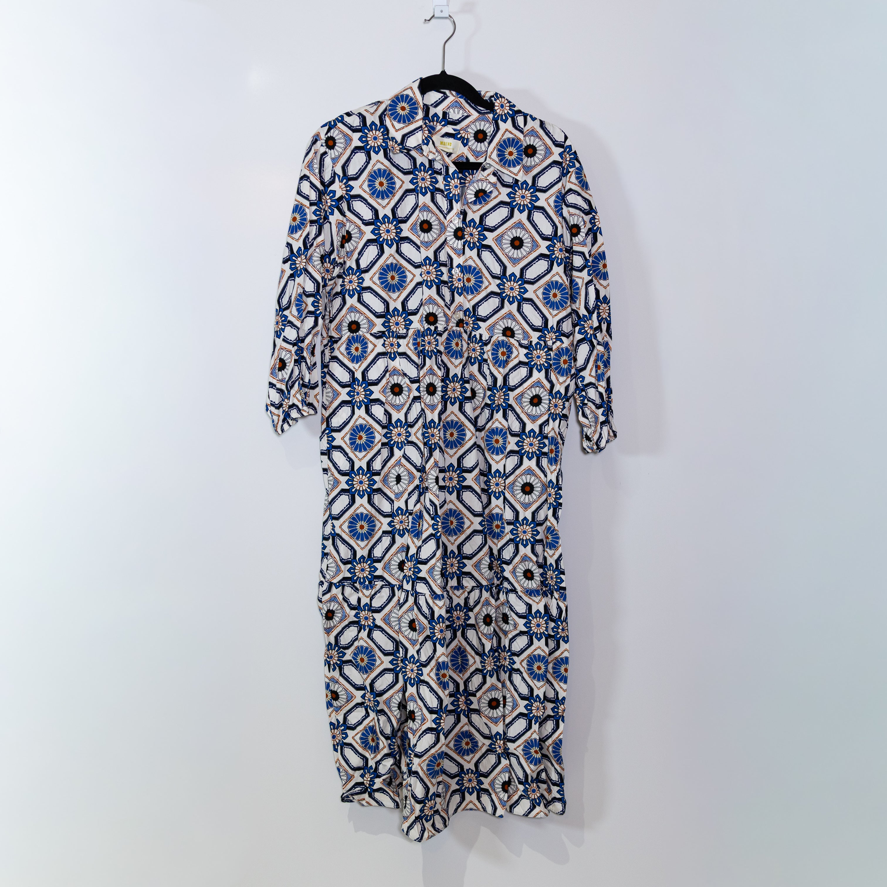 Maeve Anthropologie Bettina Tiered Cotton Poplin Collared Shirt Midi Dress M