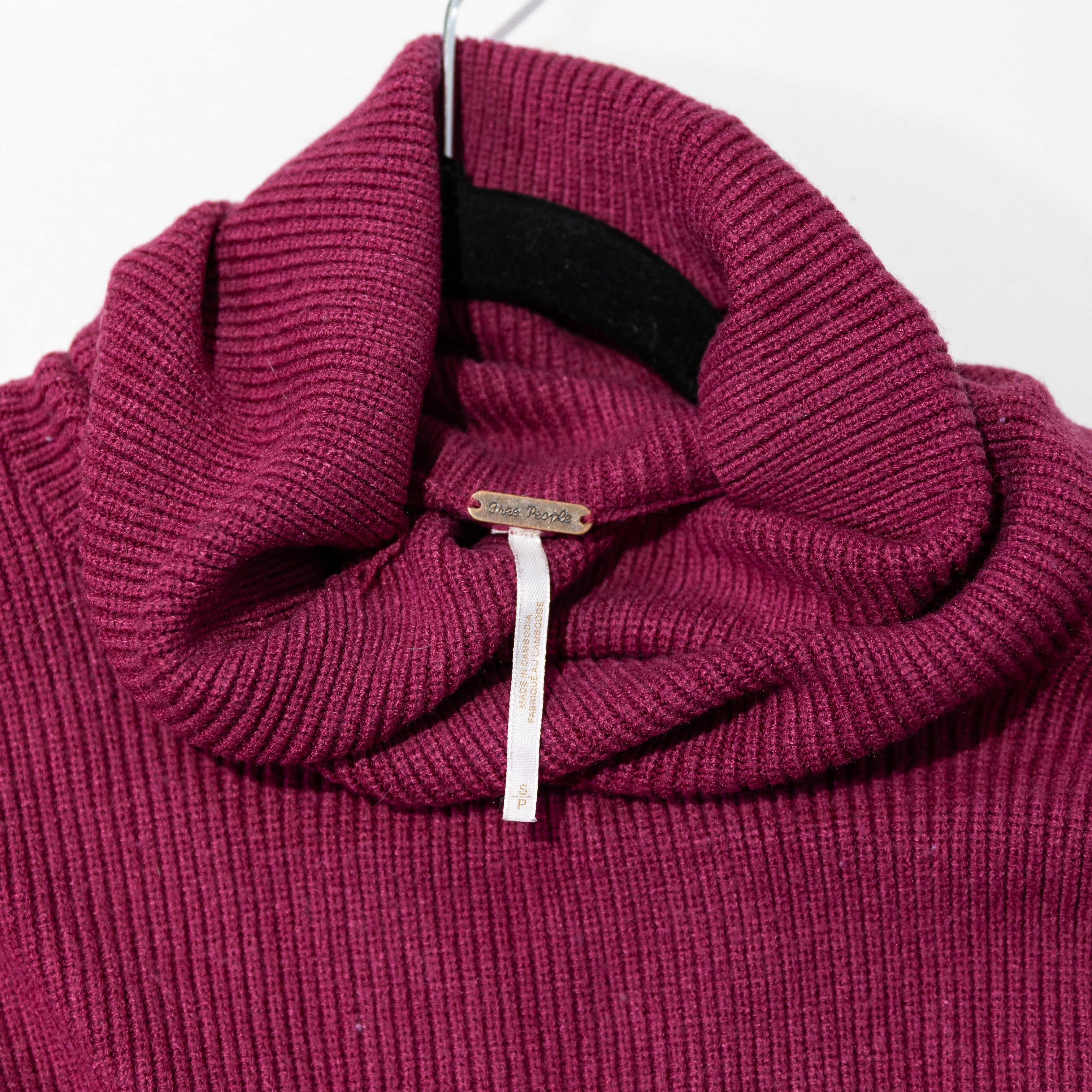 Free People Softly Structured Knit Stretch Turtleneck Pullover Sweater Purple S