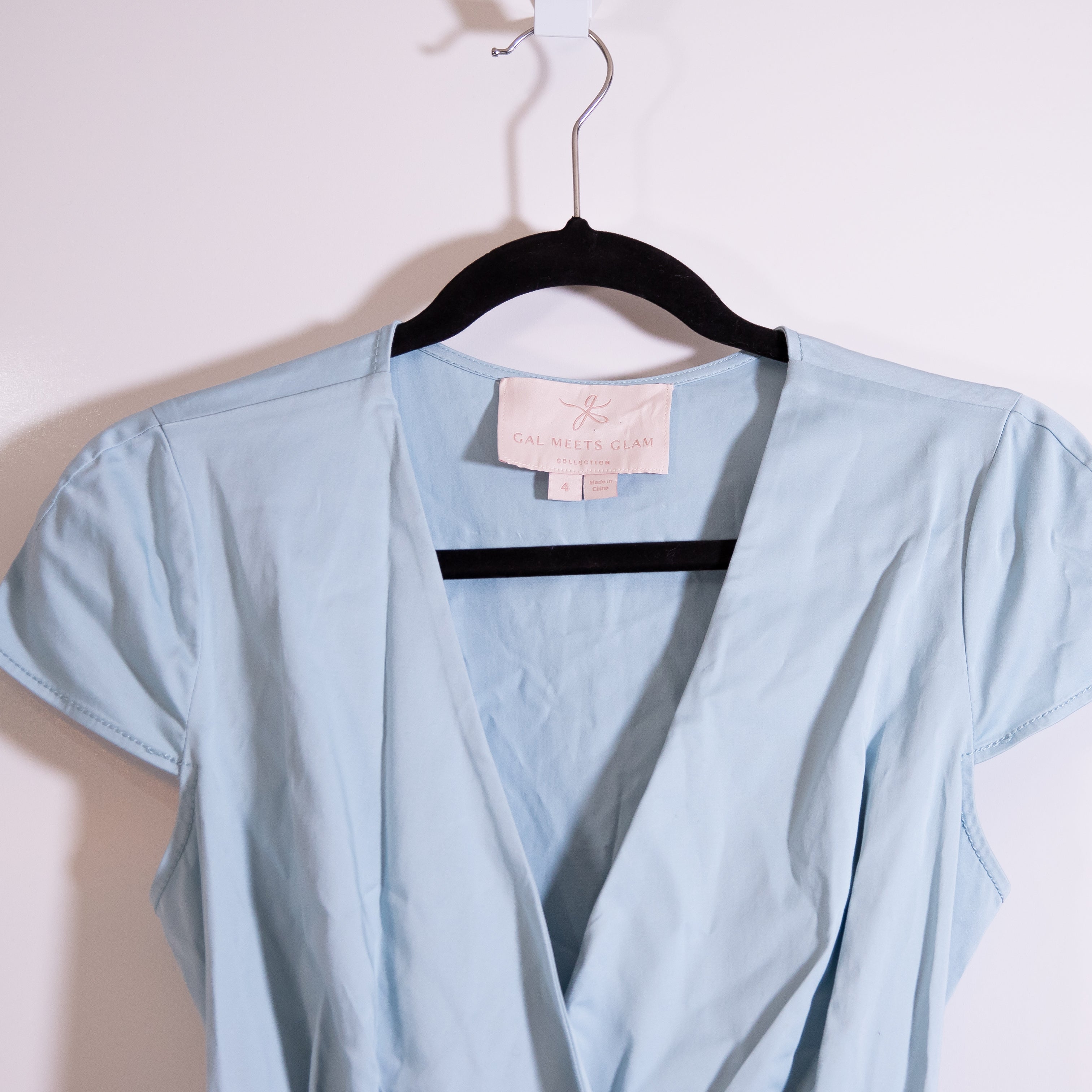 Gal Meets Glam Addison Cotton Poplin V Neck Wrap Midi Dress Sea Breeze Blue 4