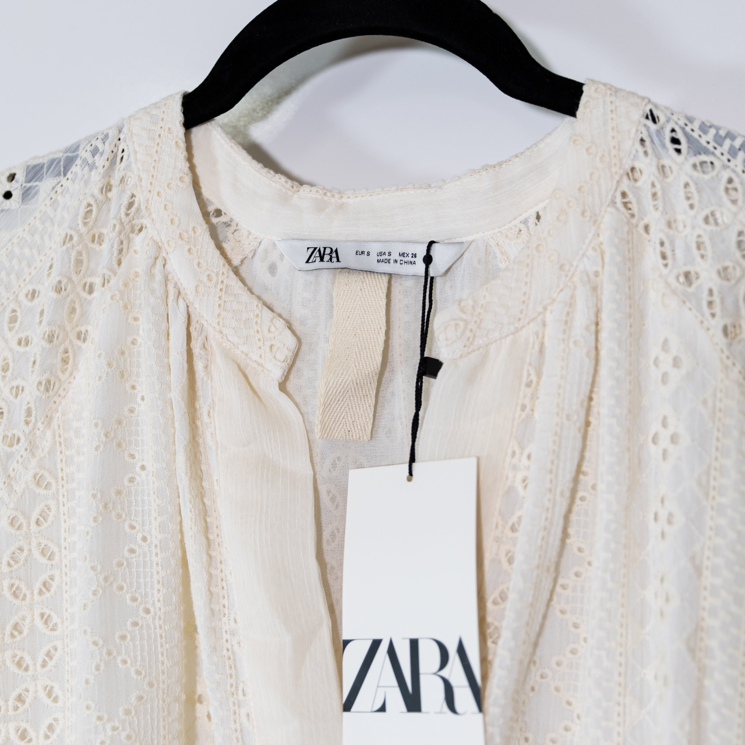 NEW Zara Women's Cotton Eyelet Lace Embroidered Pullover Midi Dress Ivory Small