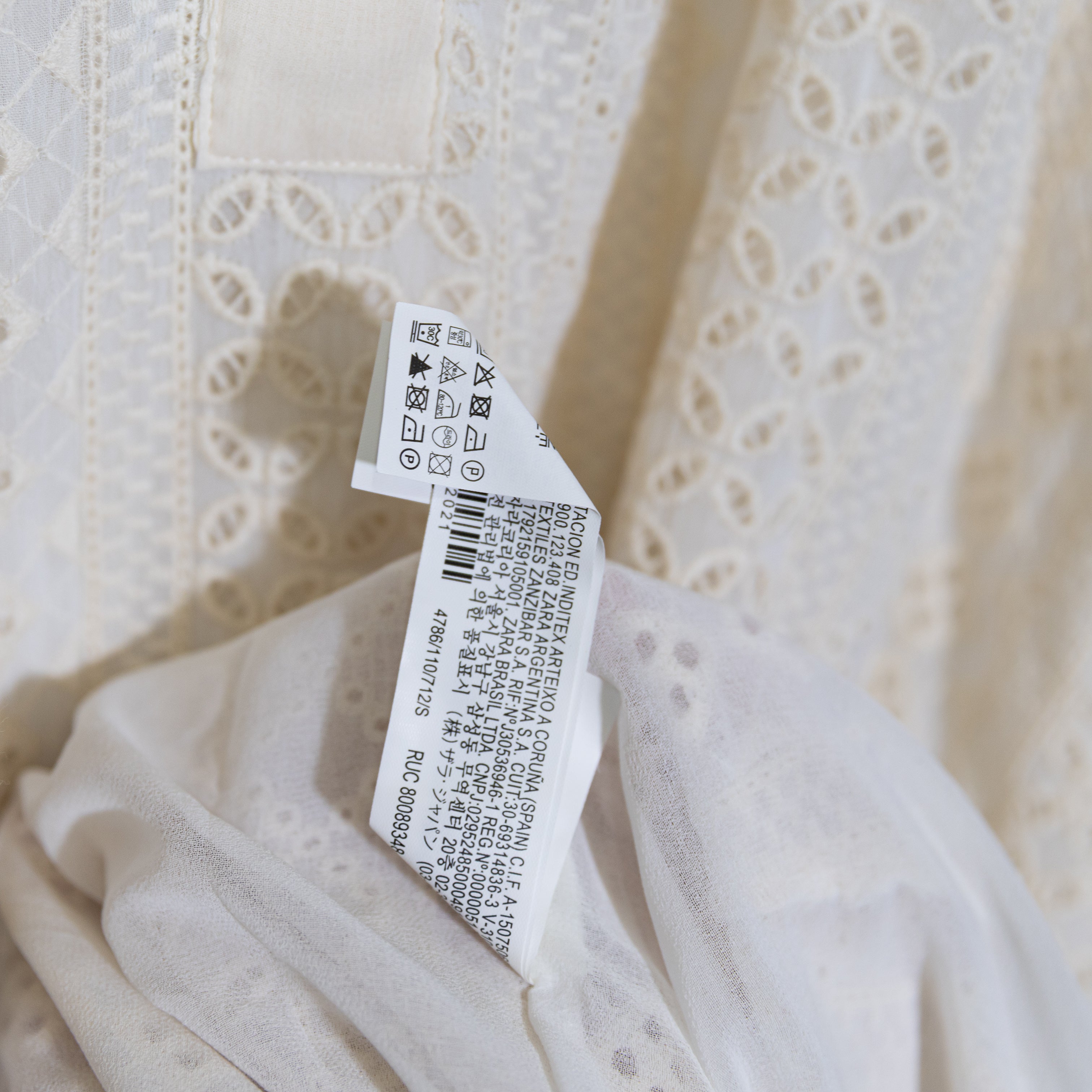 NEW Zara Women's Cotton Eyelet Lace Embroidered Pullover Midi Dress Ivory Small