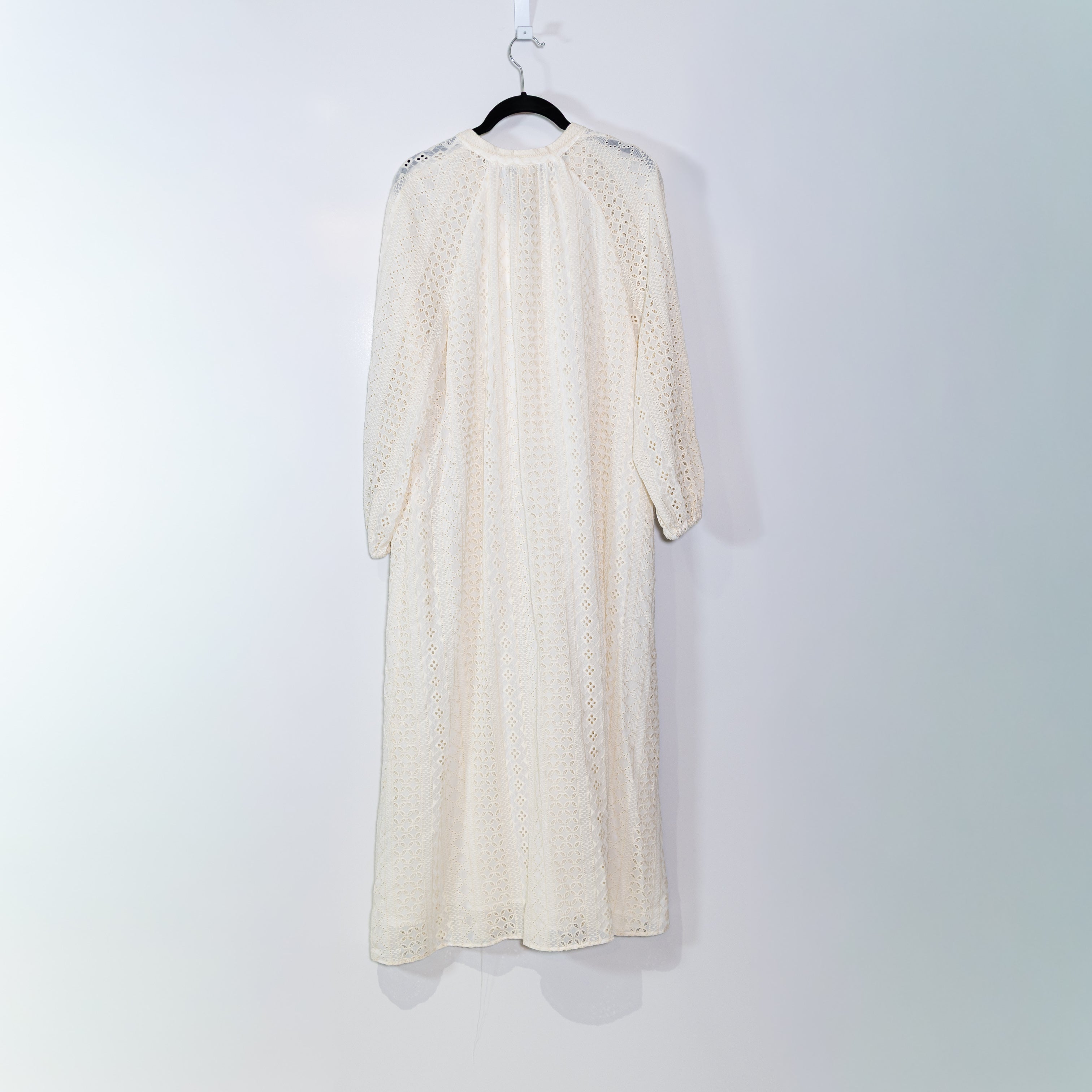 NEW Zara Women's Cotton Eyelet Lace Embroidered Pullover Midi Dress Ivory Small