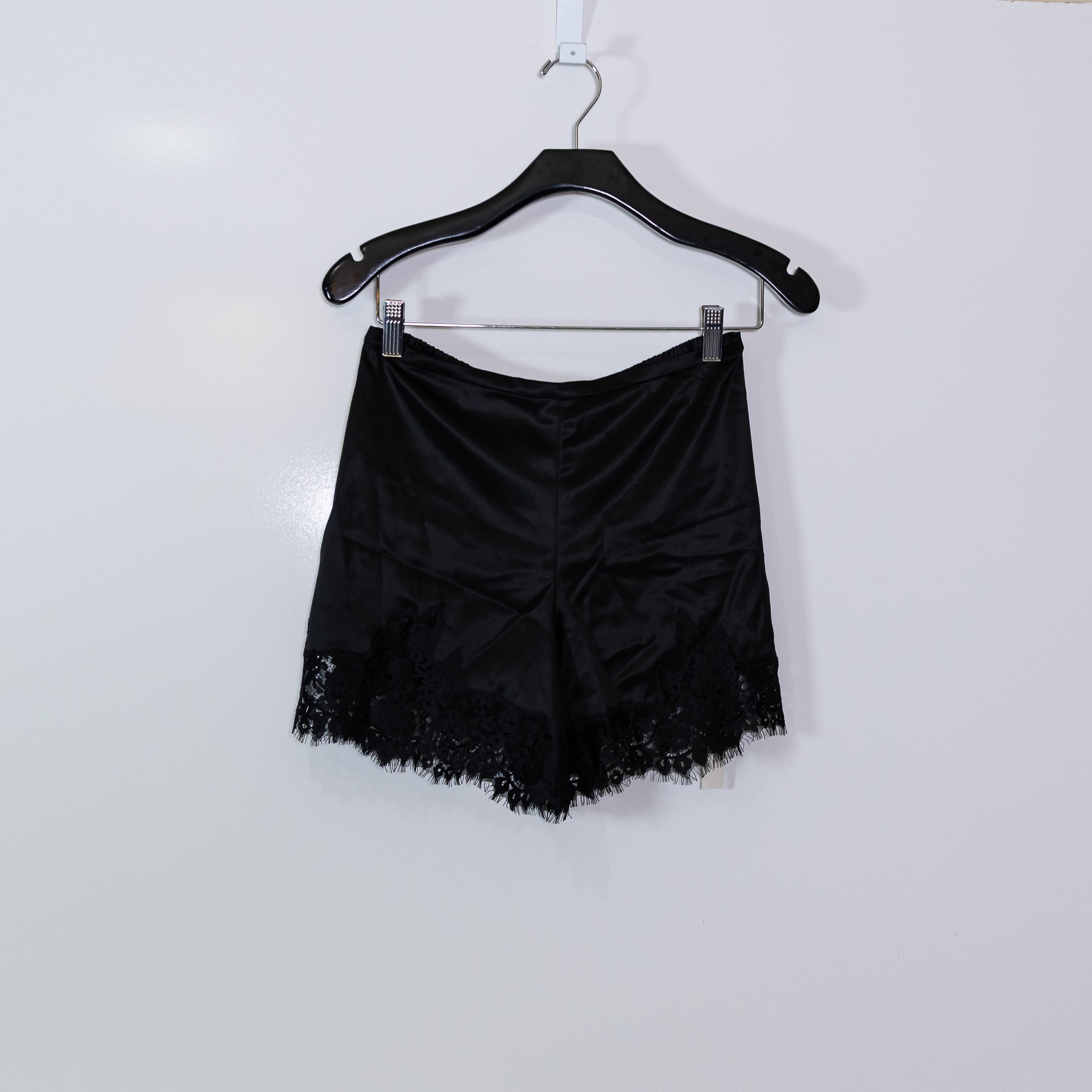 NEW Reformation Fern Satin Lace Trim Pull On Mini Shorts Black Small