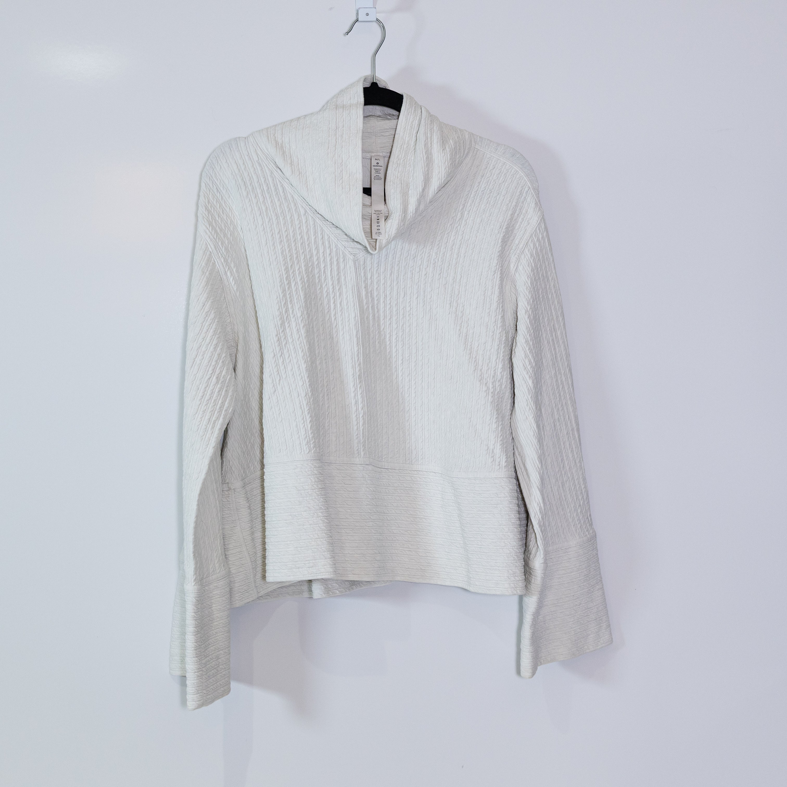Lululemon Women's Retreat Yourself Textured Knit Pullover Hoodie Sweater Ivory