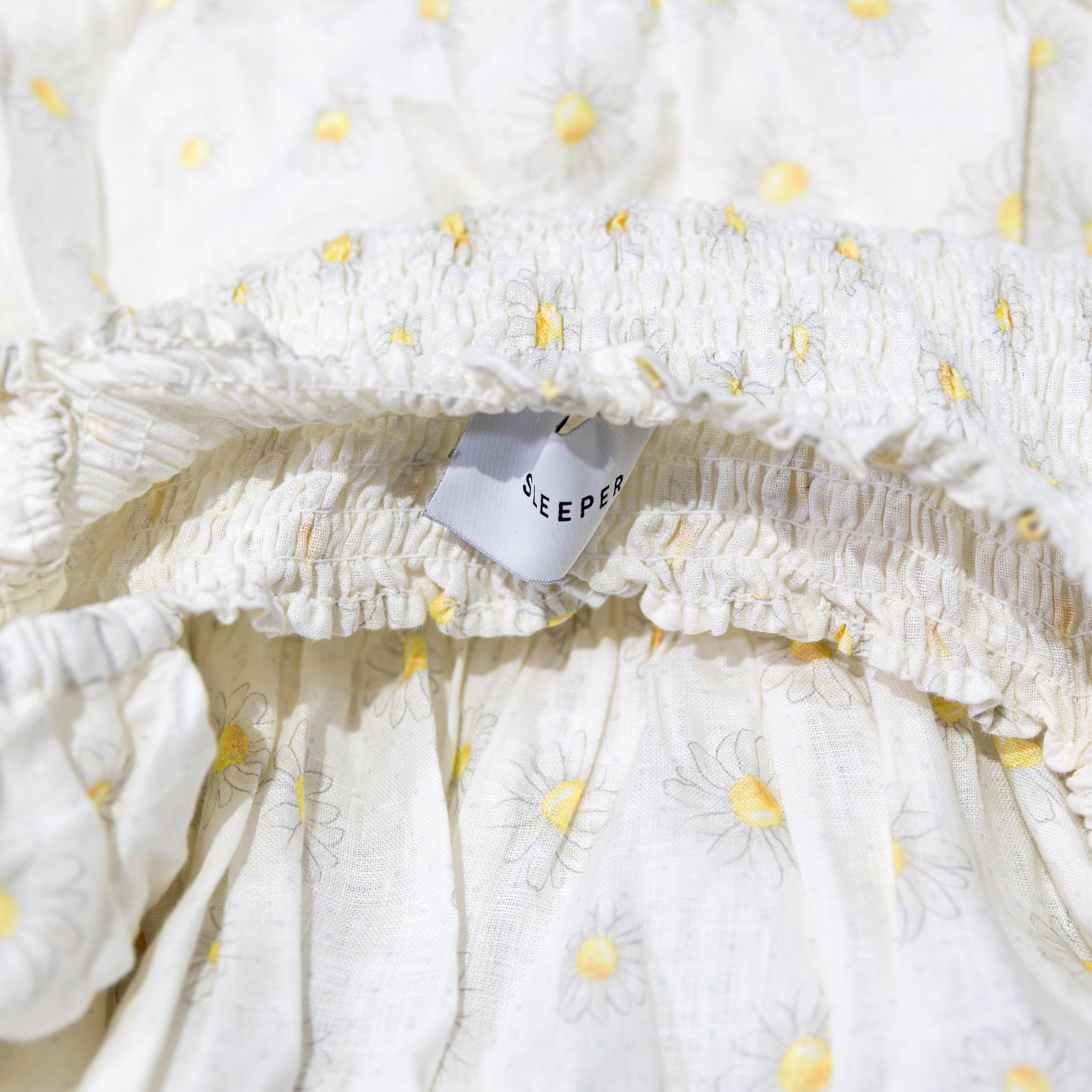 Sleeper Cha-Cha Linen Off The Shoulder Ruffled Resort Midi Dress Daisies Print S