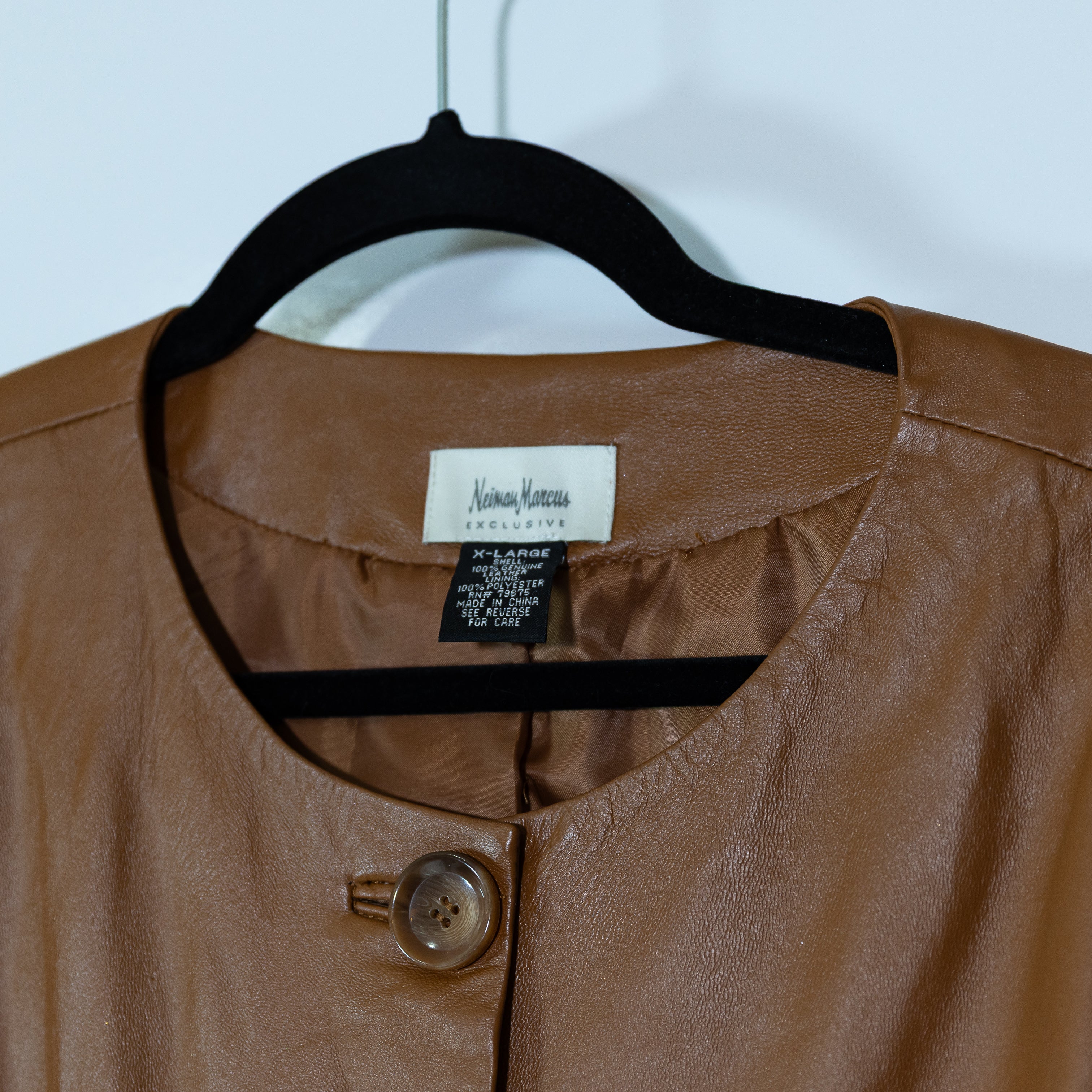 Neiman Marcus Genuine Leather Button Front Overcoat Jacket Brown Tan XL