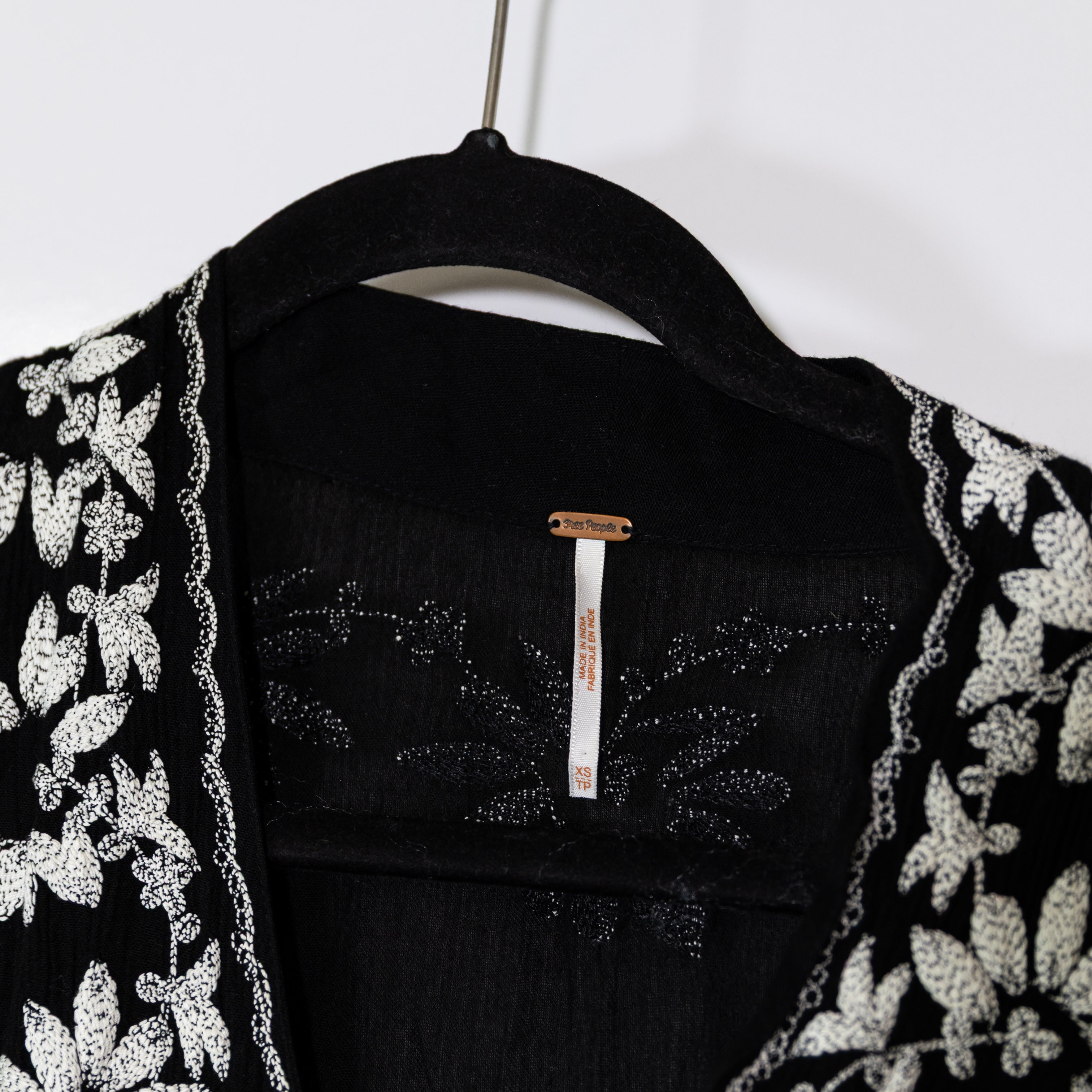 Free People Fable Floral Flower Embroidered Gauze Pullover Maxi Dress Black XS
