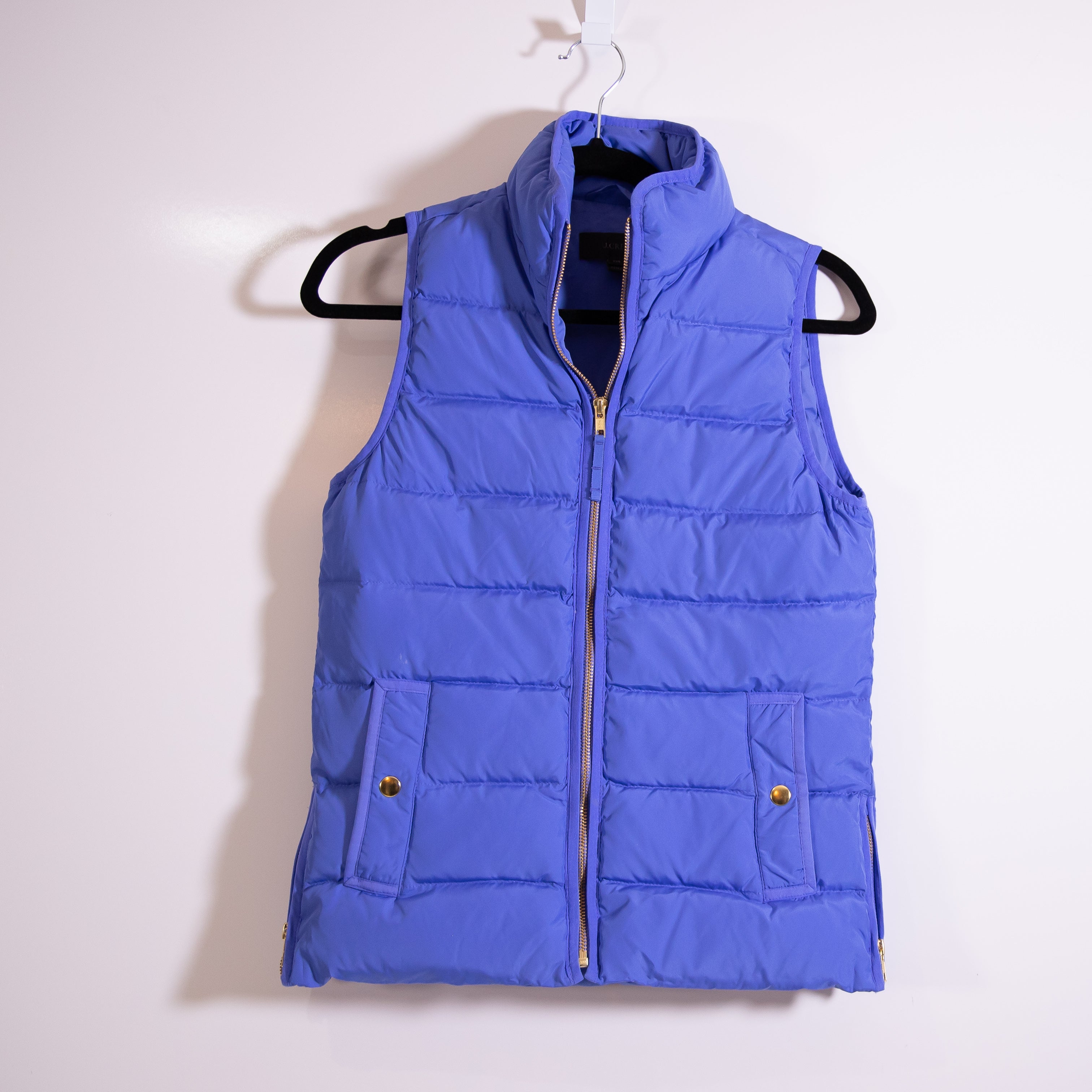 J. Crew Women's Mountain Puffer Down Fill Quilted Full Zip Sleeveless Vest Blue