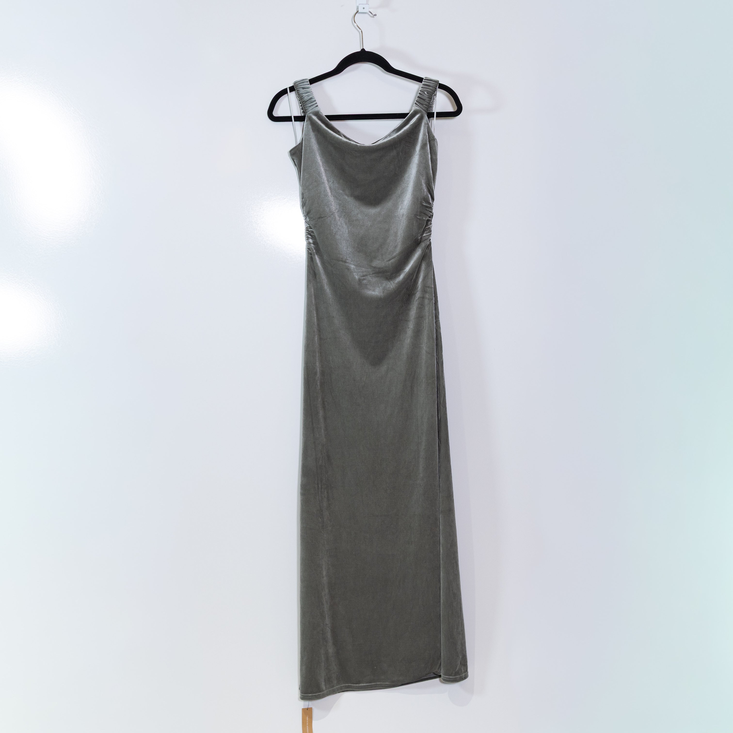 NEW Reformation Ritz Knit Stretch Velvet Velour Ruched Midi Dress Grey Medium