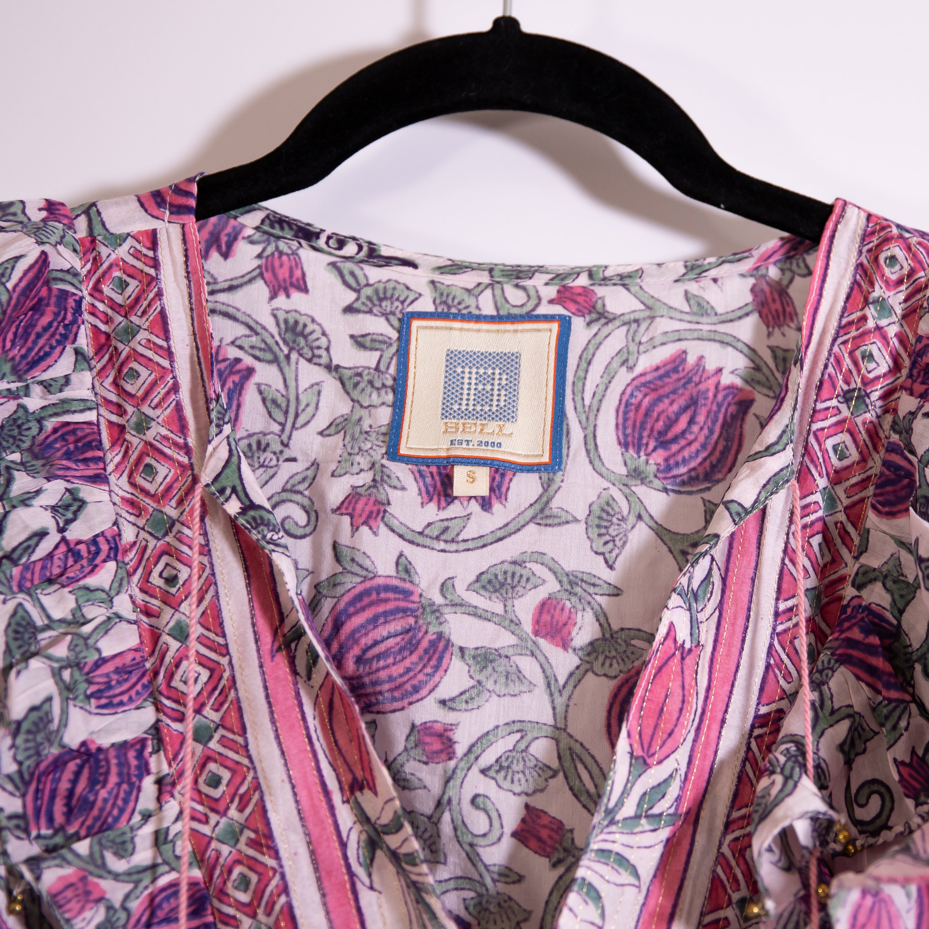 Alicia Bell Kiara Cotton Silk V Neck Ruffle Short Sleeve Blouse Shirt Top Small