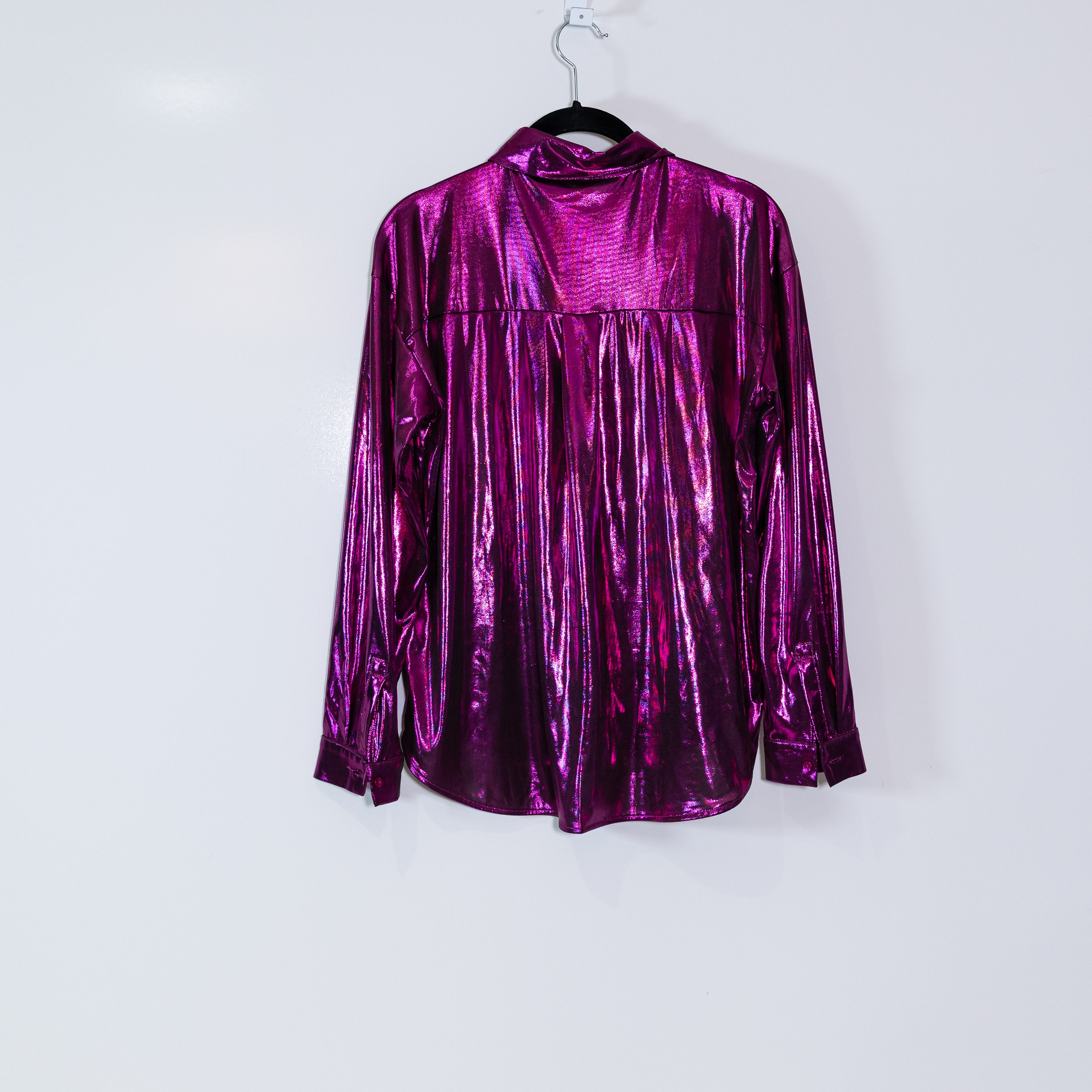 Anthropologie Shine Liquid Metallic Long Sleeve Collared Button Down Shirt Pink
