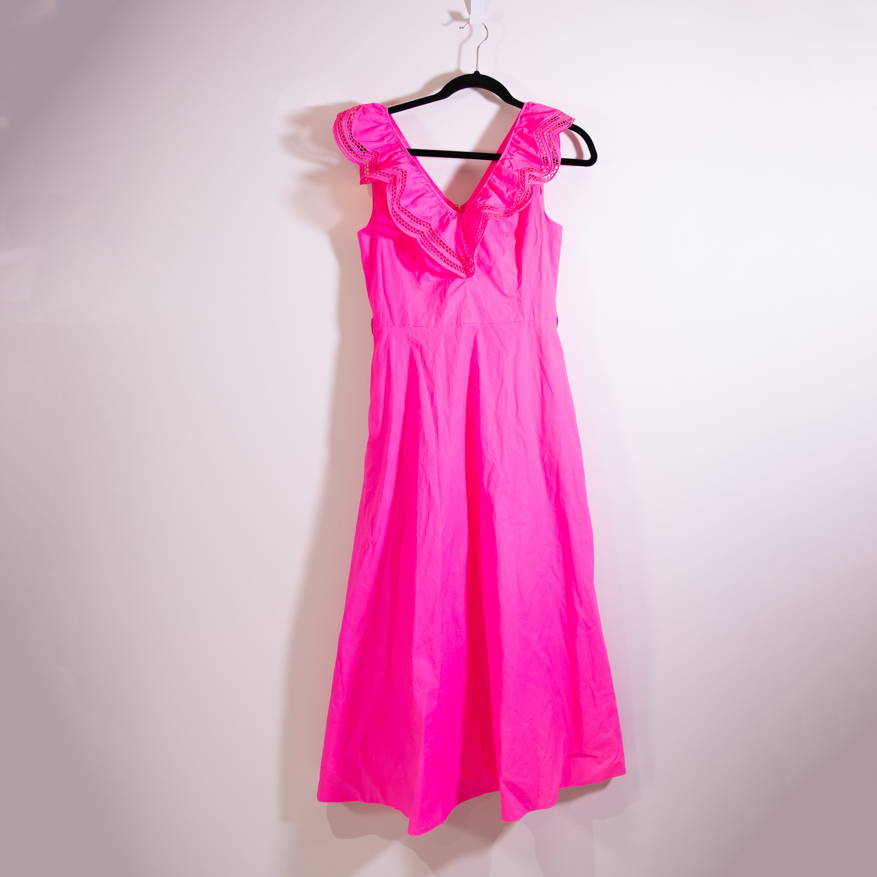 NEW Lilly Pulitzer Carine Cotton Poplin Stretch Eyelet Midi Dress Raz Berry Pink