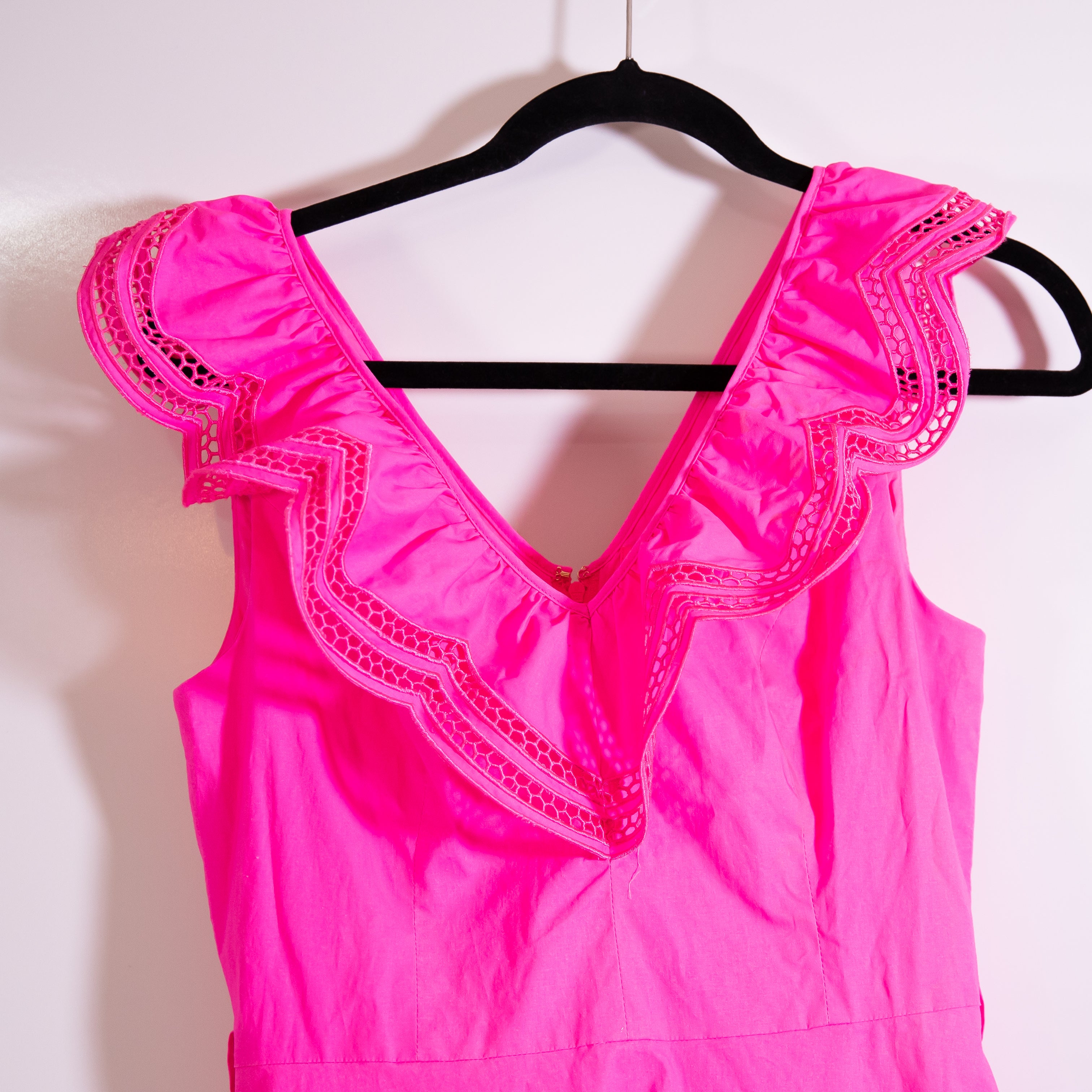 NEW Lilly Pulitzer Carine Cotton Poplin Stretch Eyelet Midi Dress Raz Berry Pink