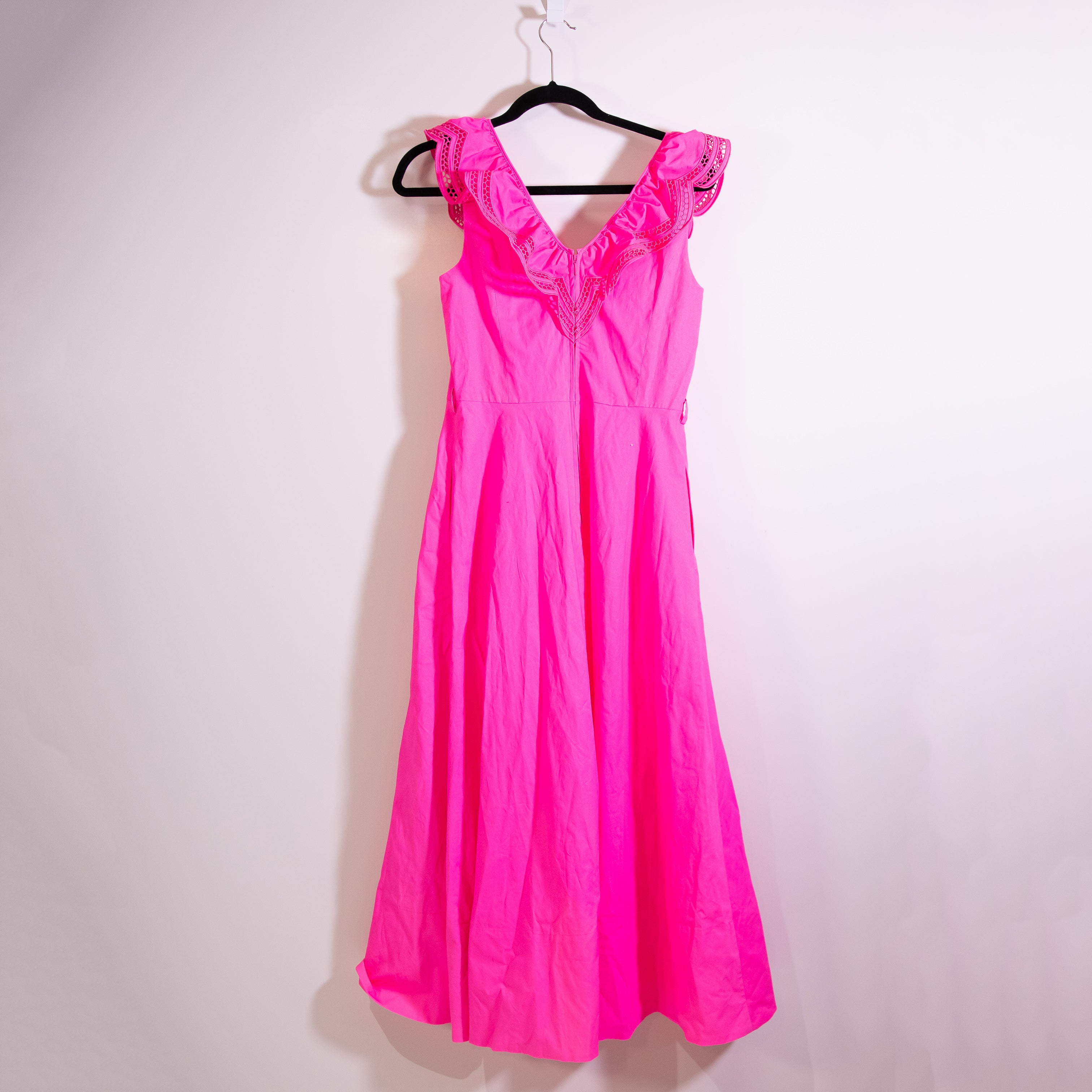 NEW Lilly Pulitzer Carine Cotton Poplin Stretch Eyelet Midi Dress Raz Berry Pink