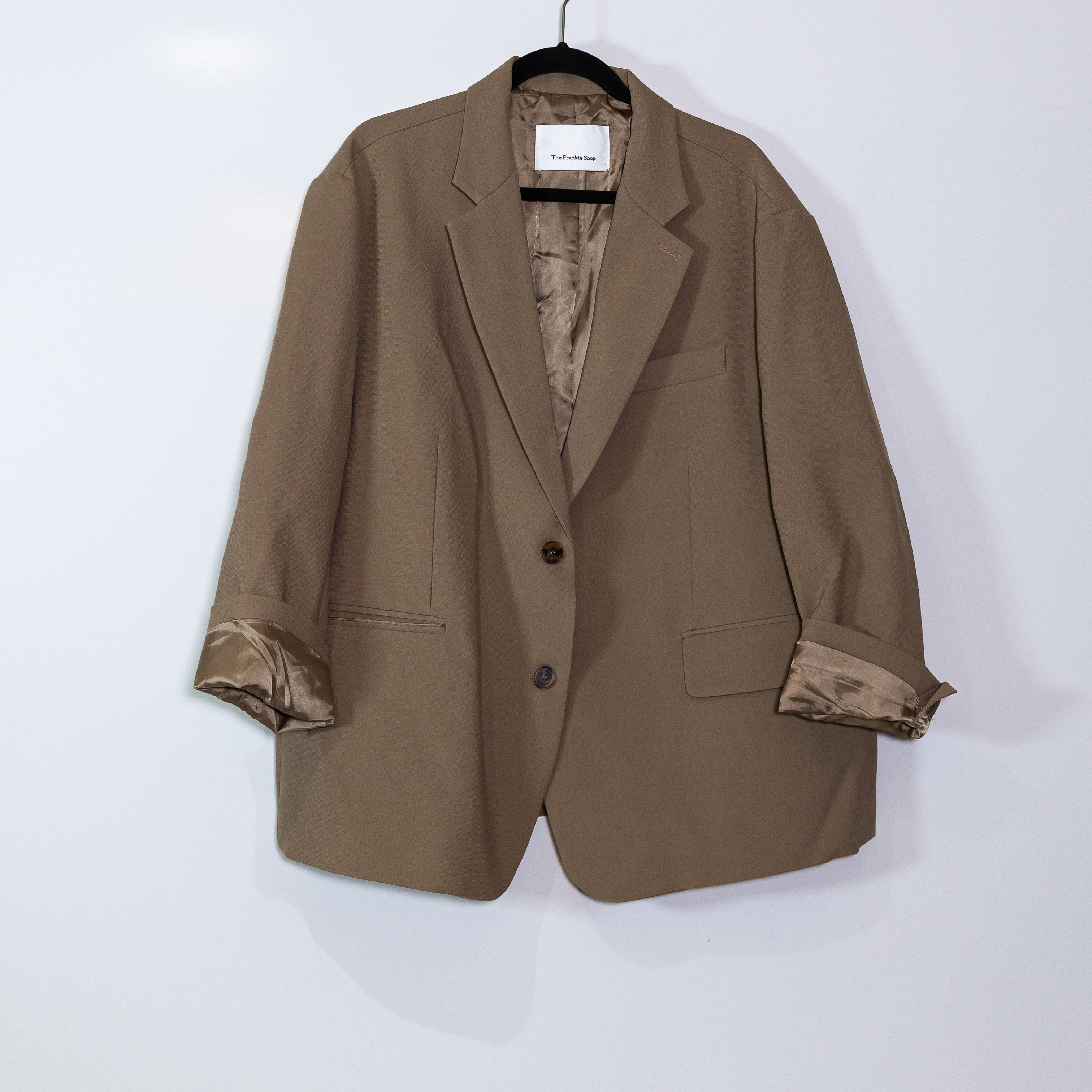 The Frankie Shop Bea Two Button Oversized Blazer Jacket Brown Neutral Small