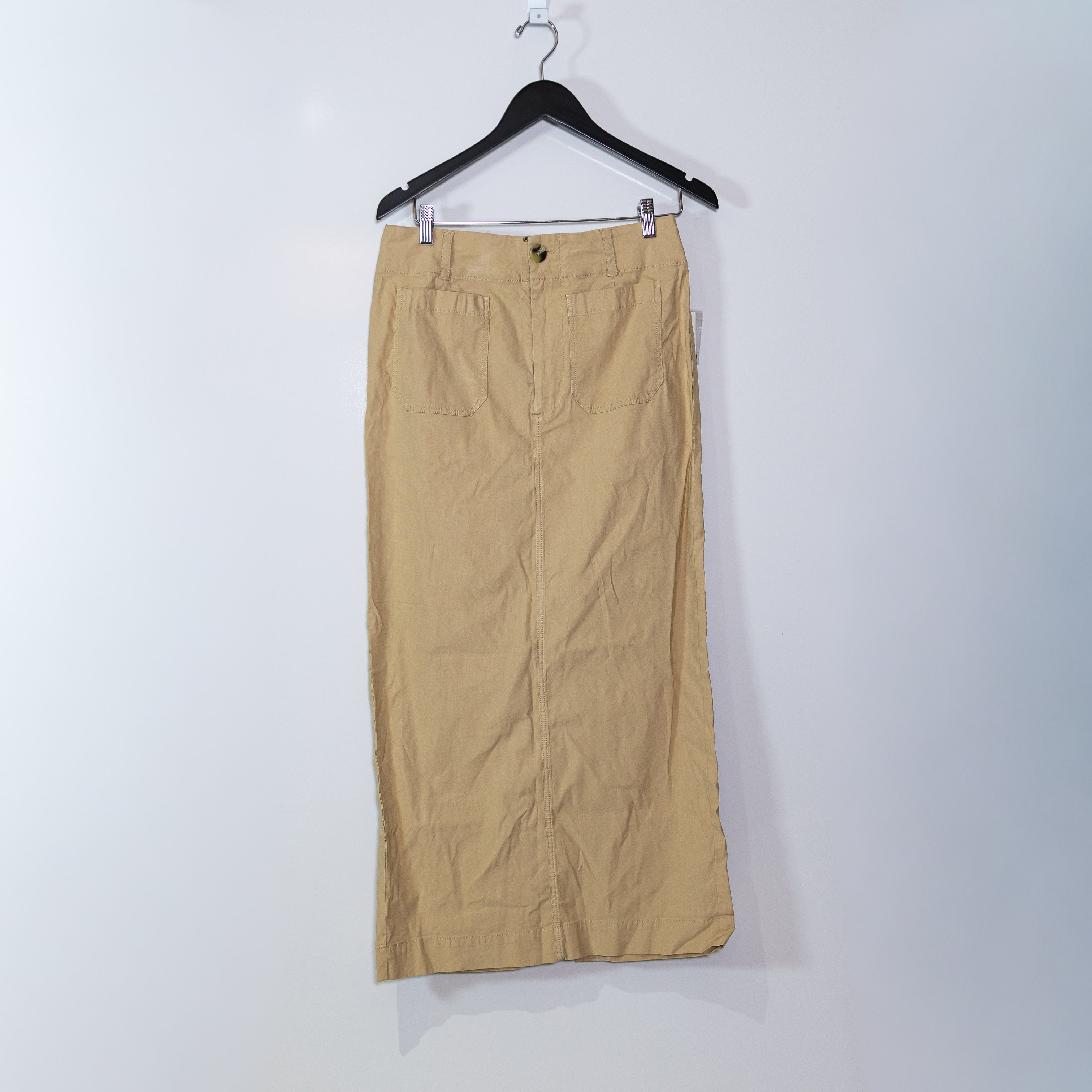 NEW Maeve x Anthropologie The Colette Linen Blend Straight Fit Maxi Skirt Khaki