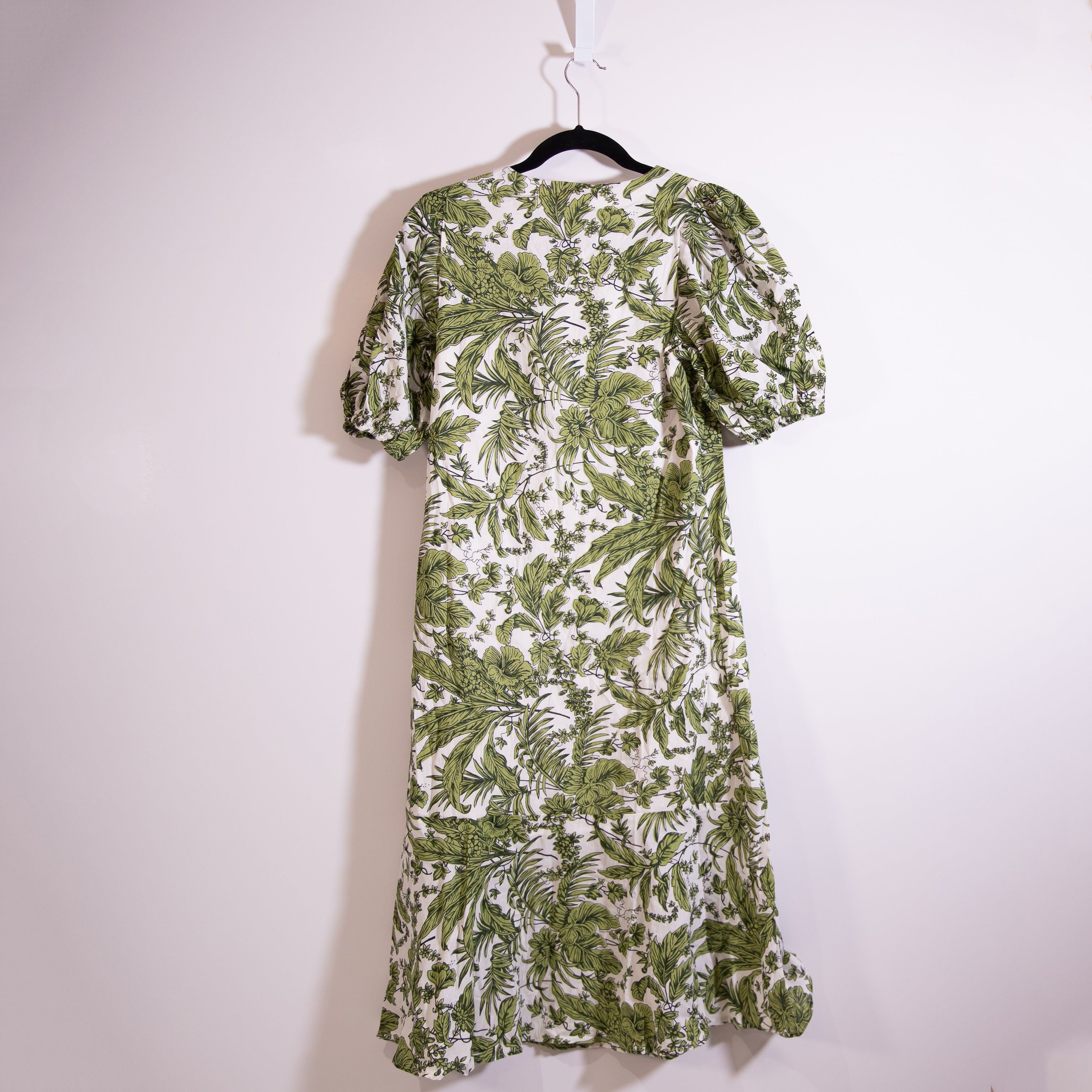 NEW Anna Cate Myers Green White Leaf Palm Frond Print Cotton Midi Dress XS