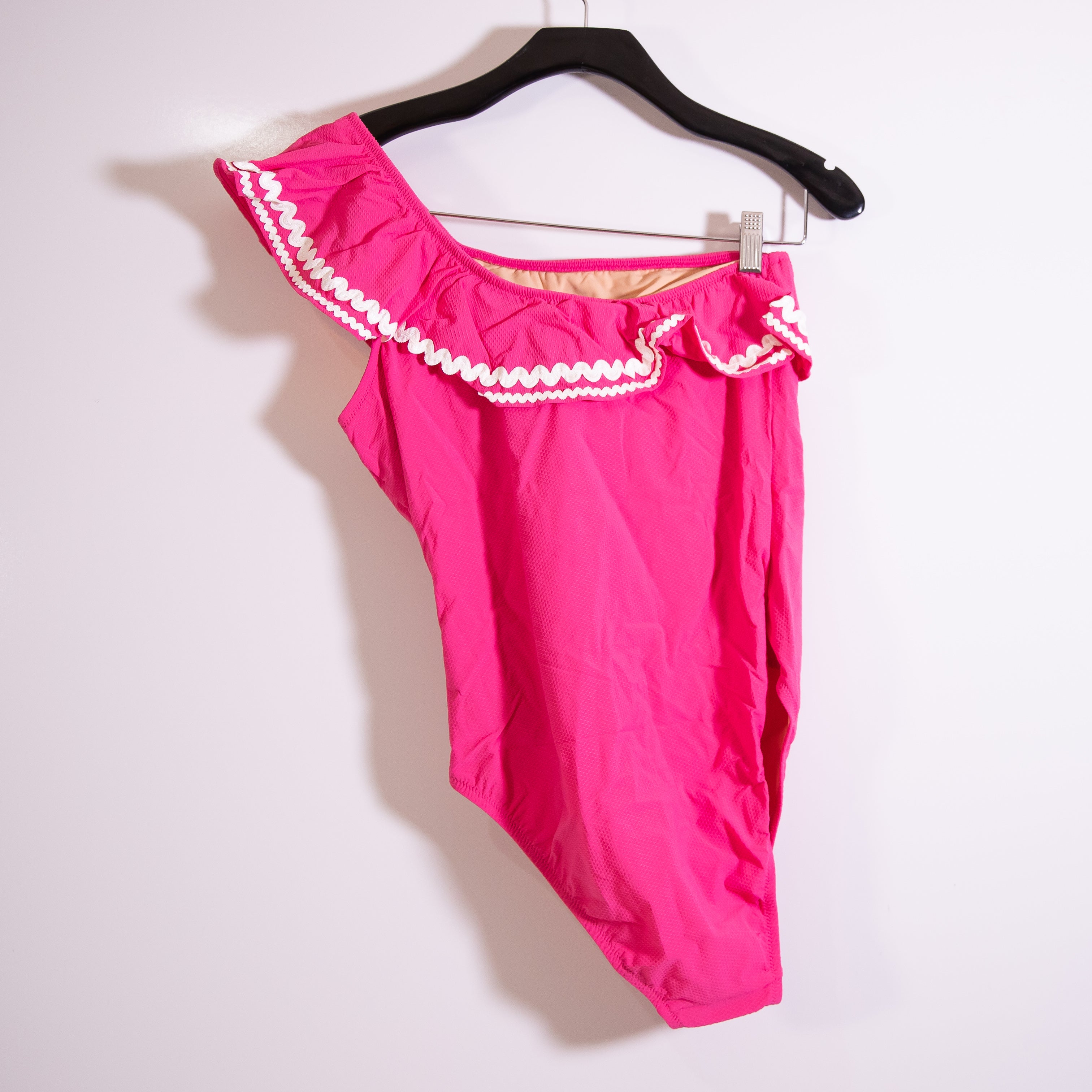 NEW J. Crew One Shoulder Ruffle One Piece Swimsuit Bathing Suit Rickrack Pink 4