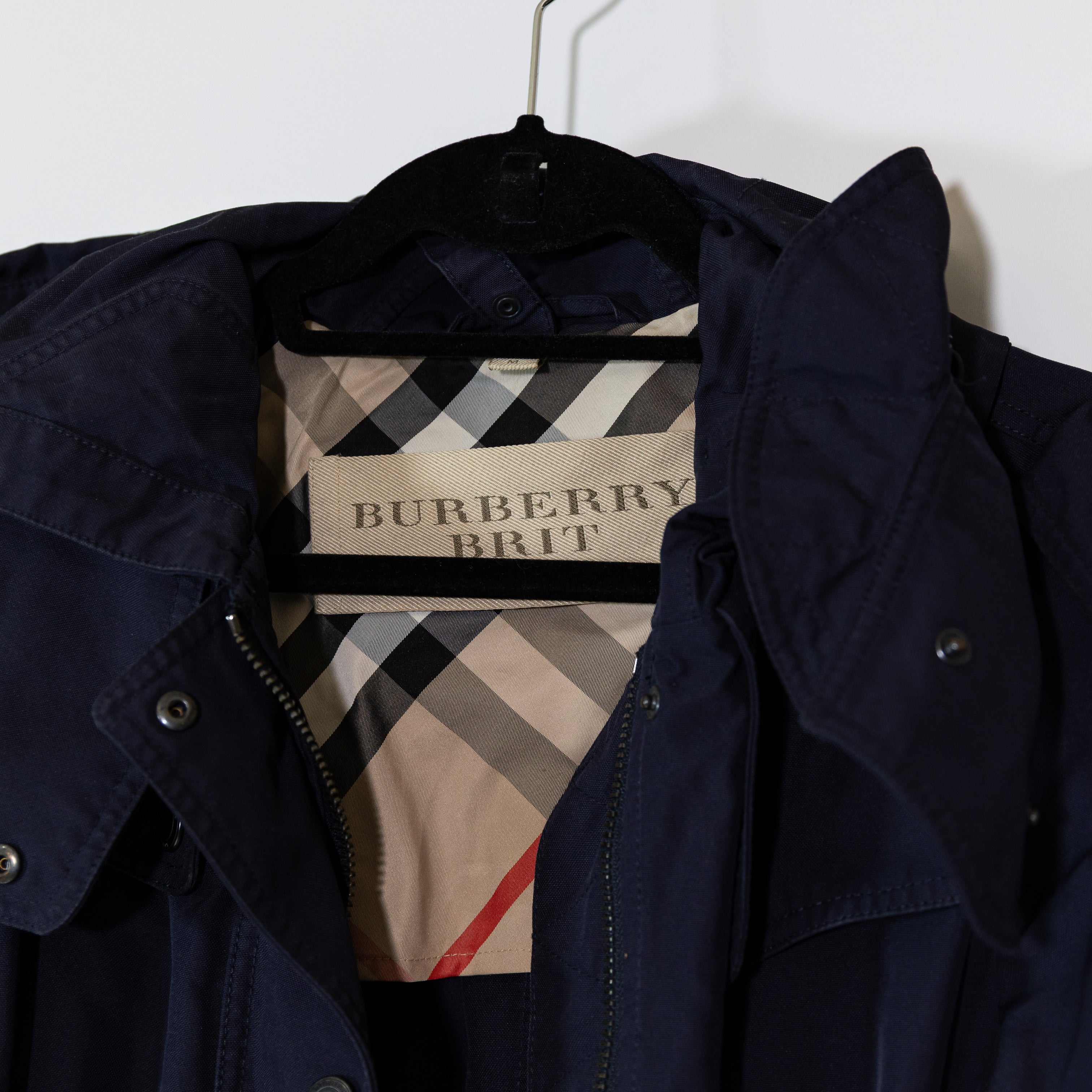 Burberry Brit Women's Full Zip Hooded Water Resistant Rain Trench Coat Jacket M