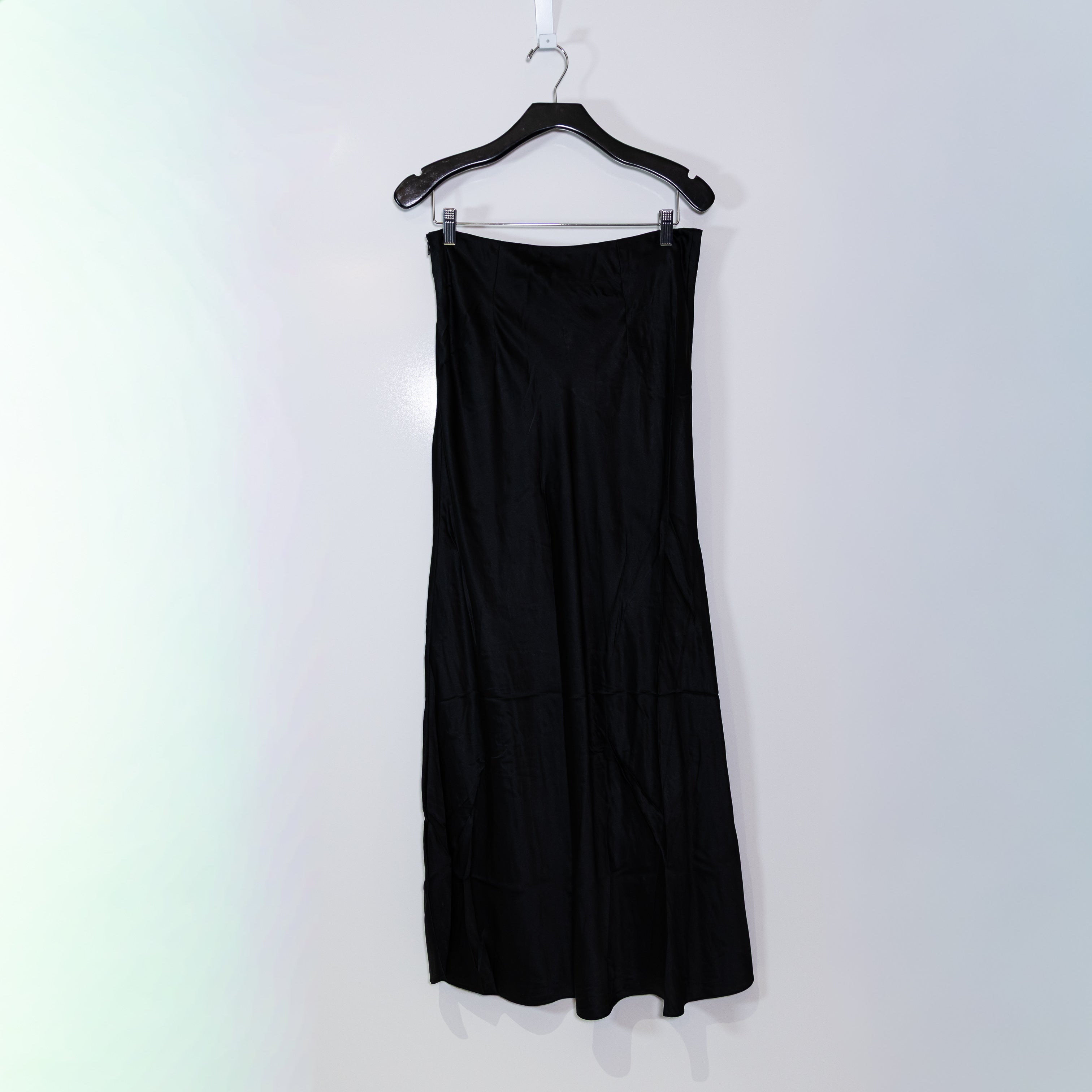 NEW Massimo Dutti Studio 100% Silk Satin Pull On Mid Rise Slip Skirt Black Large