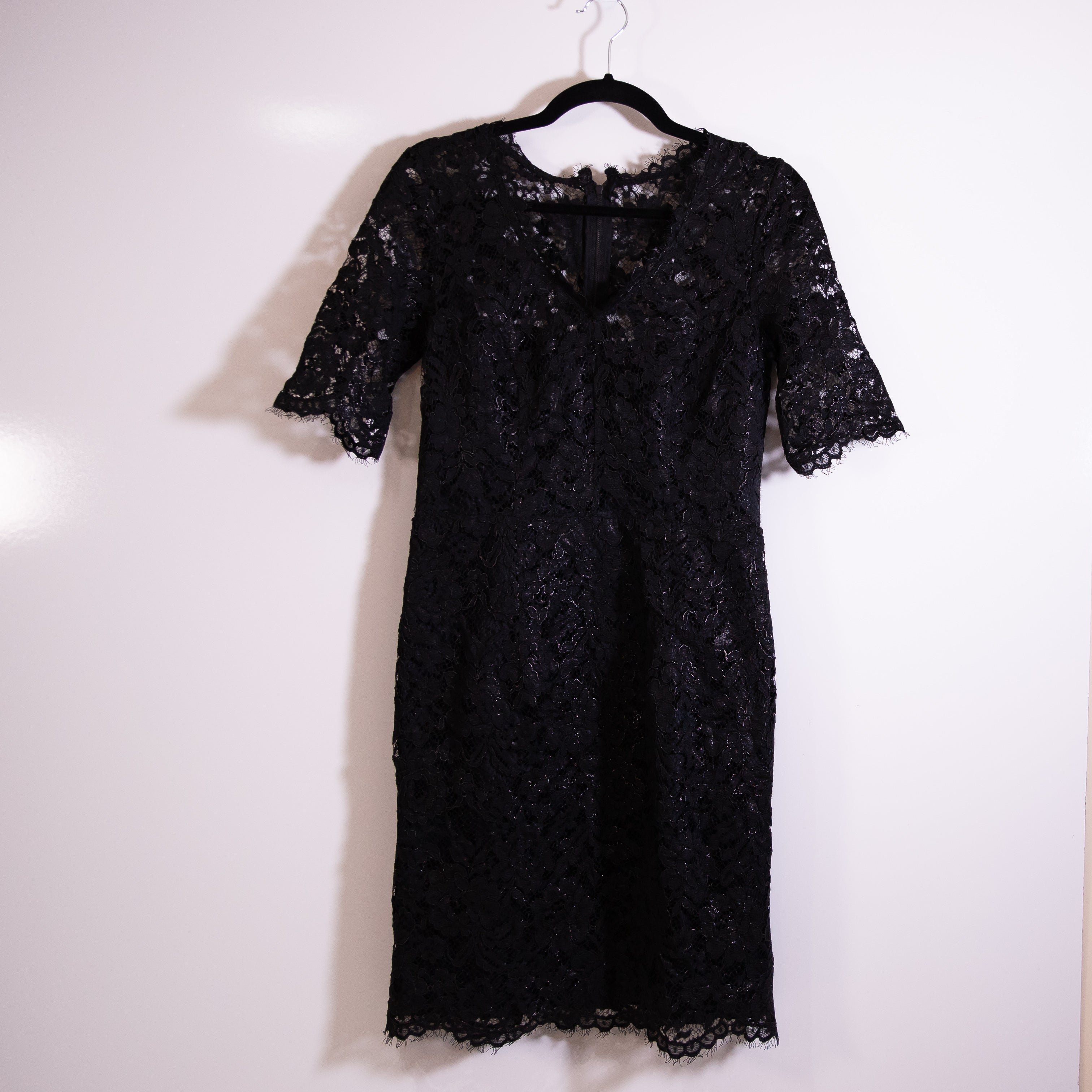 NEW Shoshanna Daria Allover Lace Short Sleeve Mini Sheath Dress Black 8