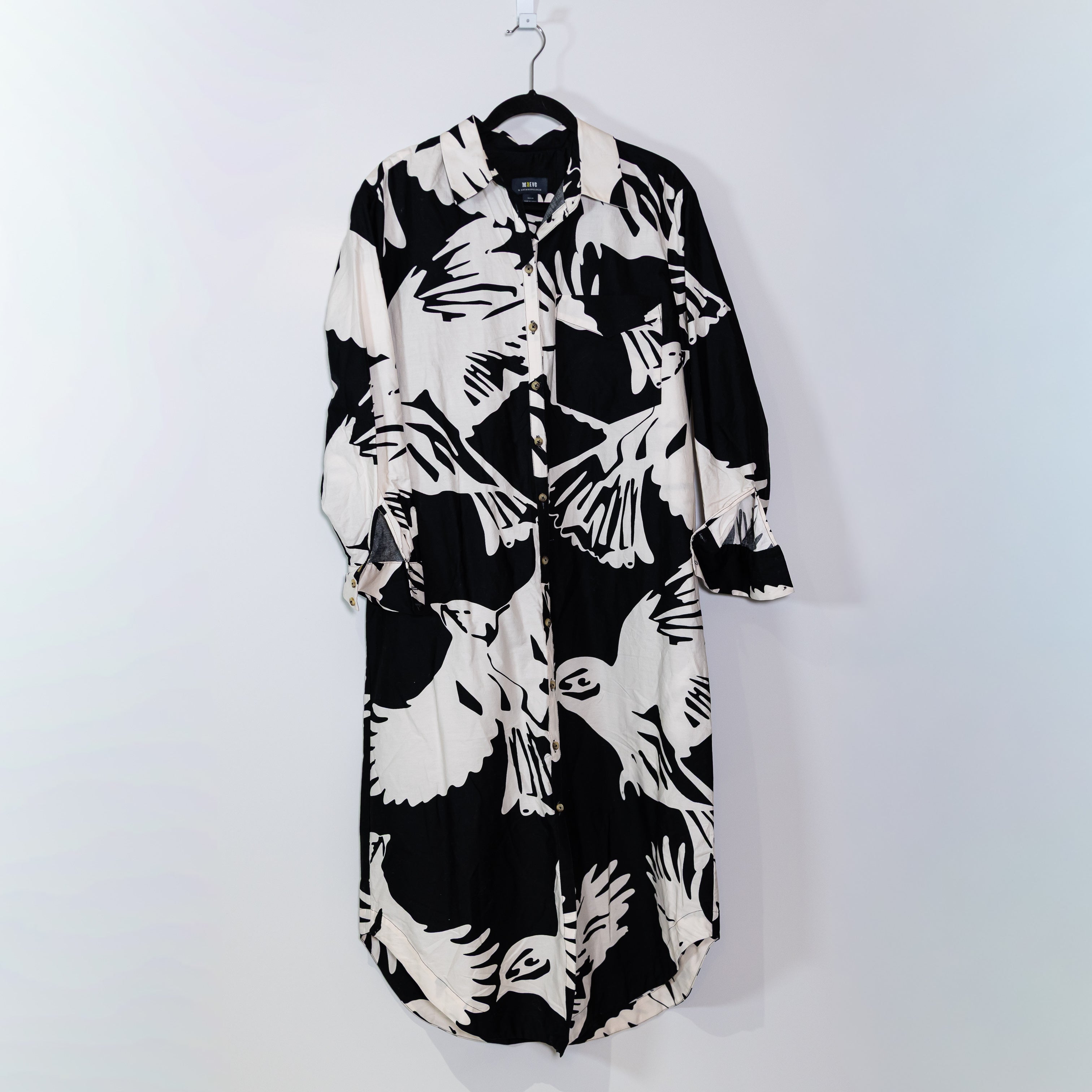 Maeve x Anthropologie The Soren Long Sleeve Cotton Poplin Shirt Dress Bird Print