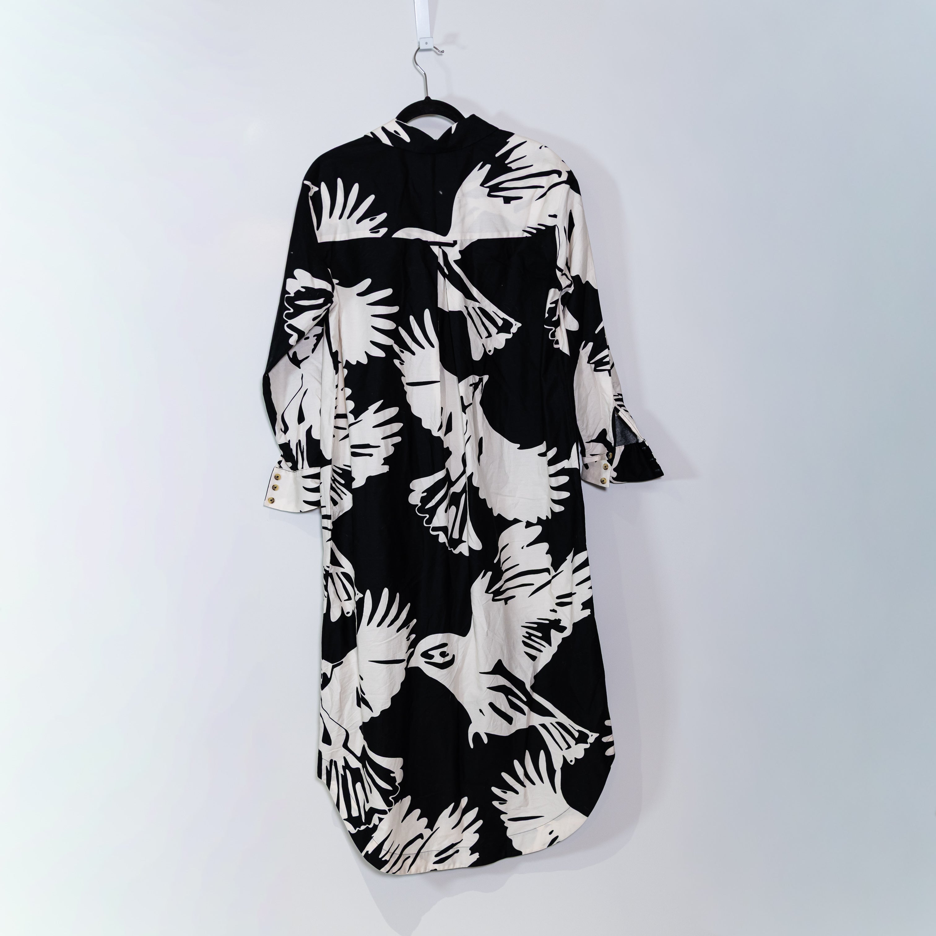 Maeve x Anthropologie The Soren Long Sleeve Cotton Poplin Shirt Dress Bird Print