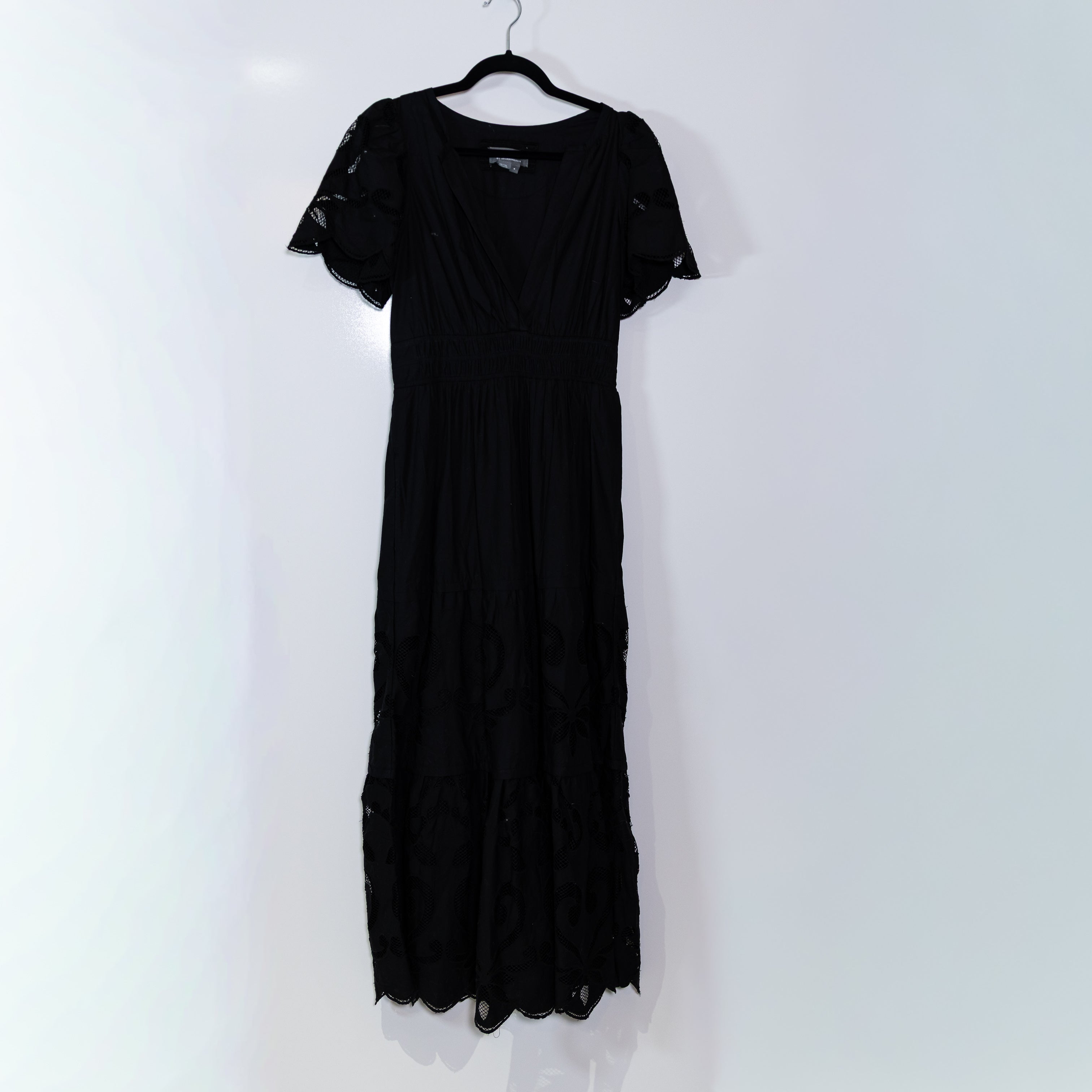 Anthropologie The Somerset Cotton Poplin Cutwork Eyelet Edition Maxi Dress Black