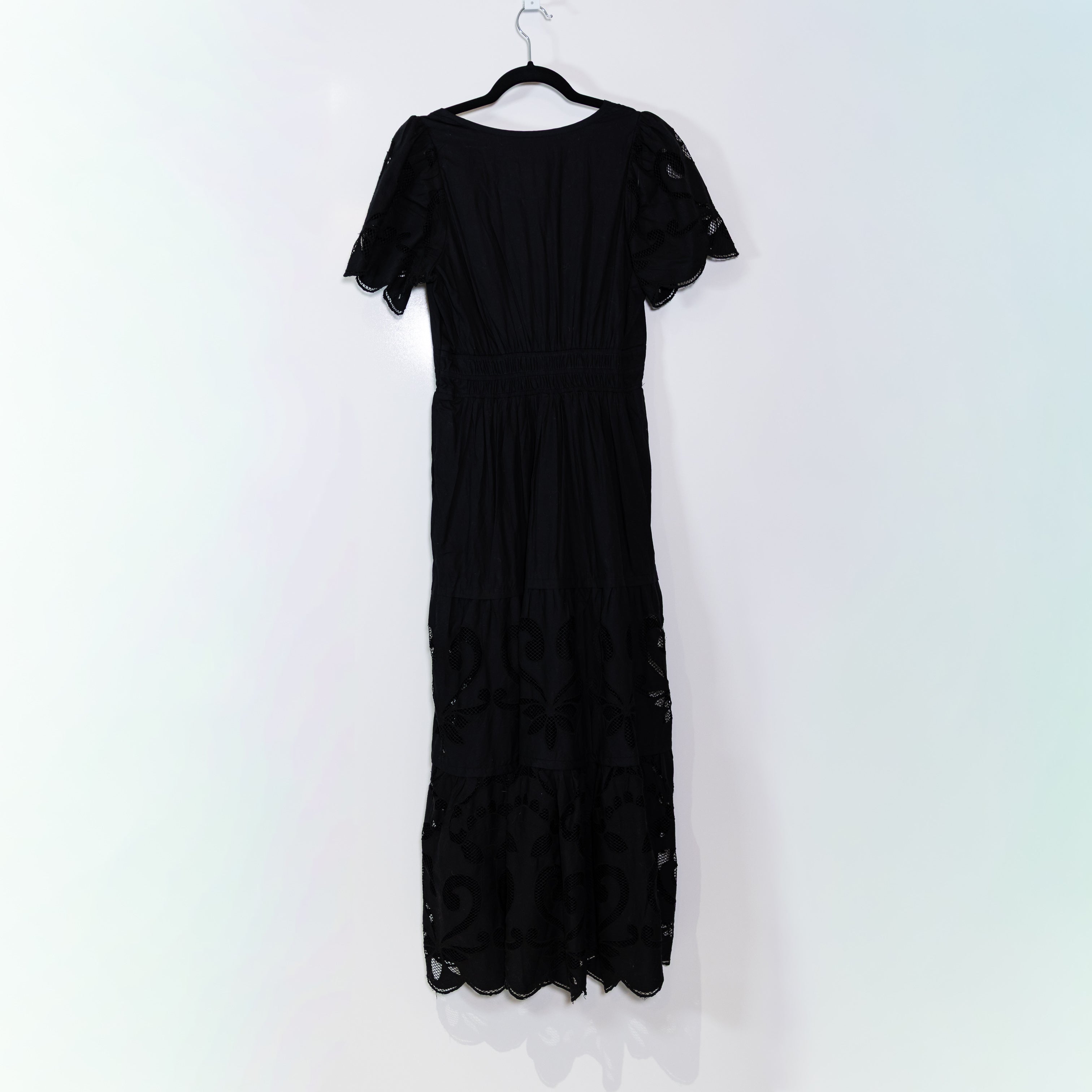 Anthropologie The Somerset Cotton Poplin Cutwork Eyelet Edition Maxi Dress Black
