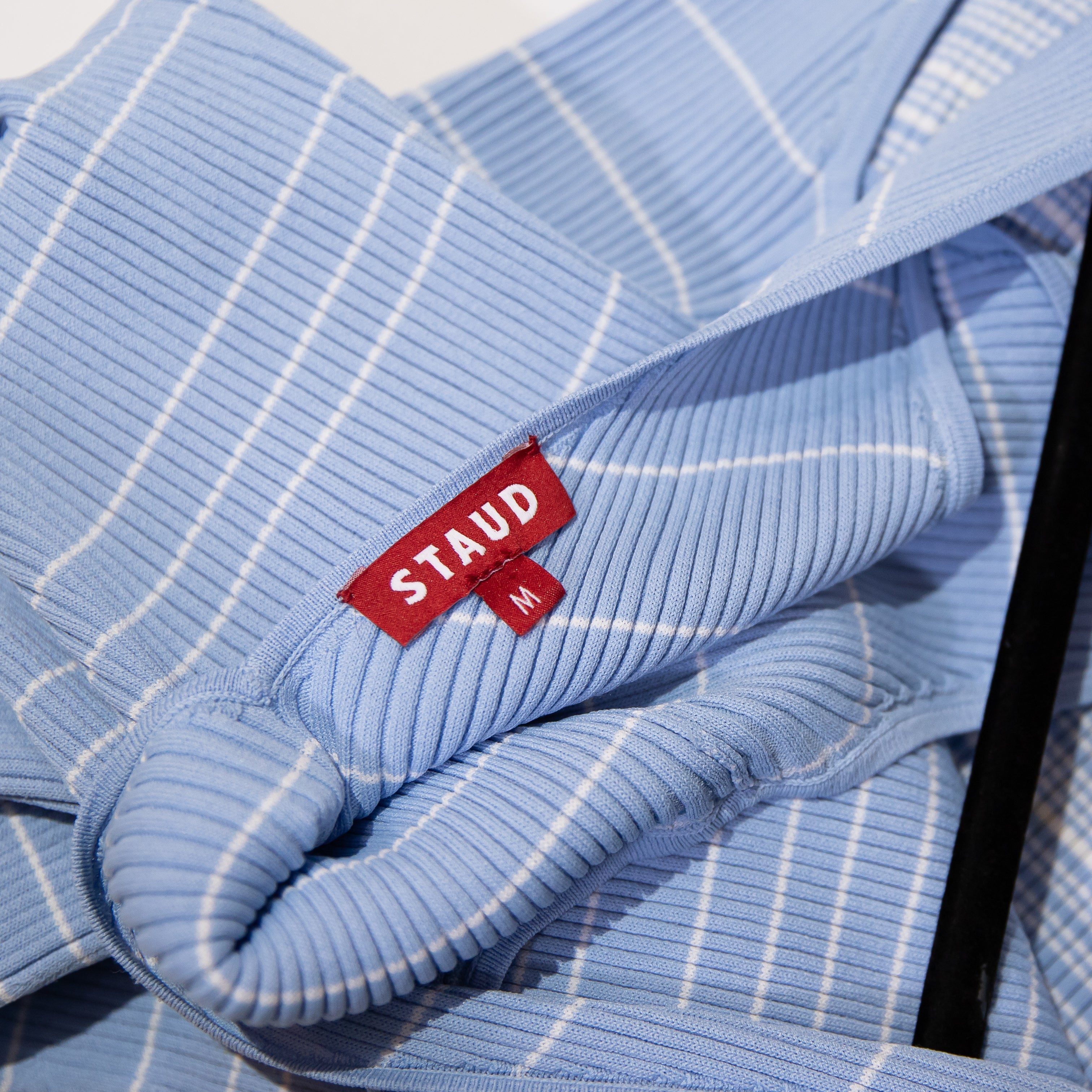 Staud Dana Blue White Stripe Sweater Knit Stretch V Neck Bodycon Midi Dress M