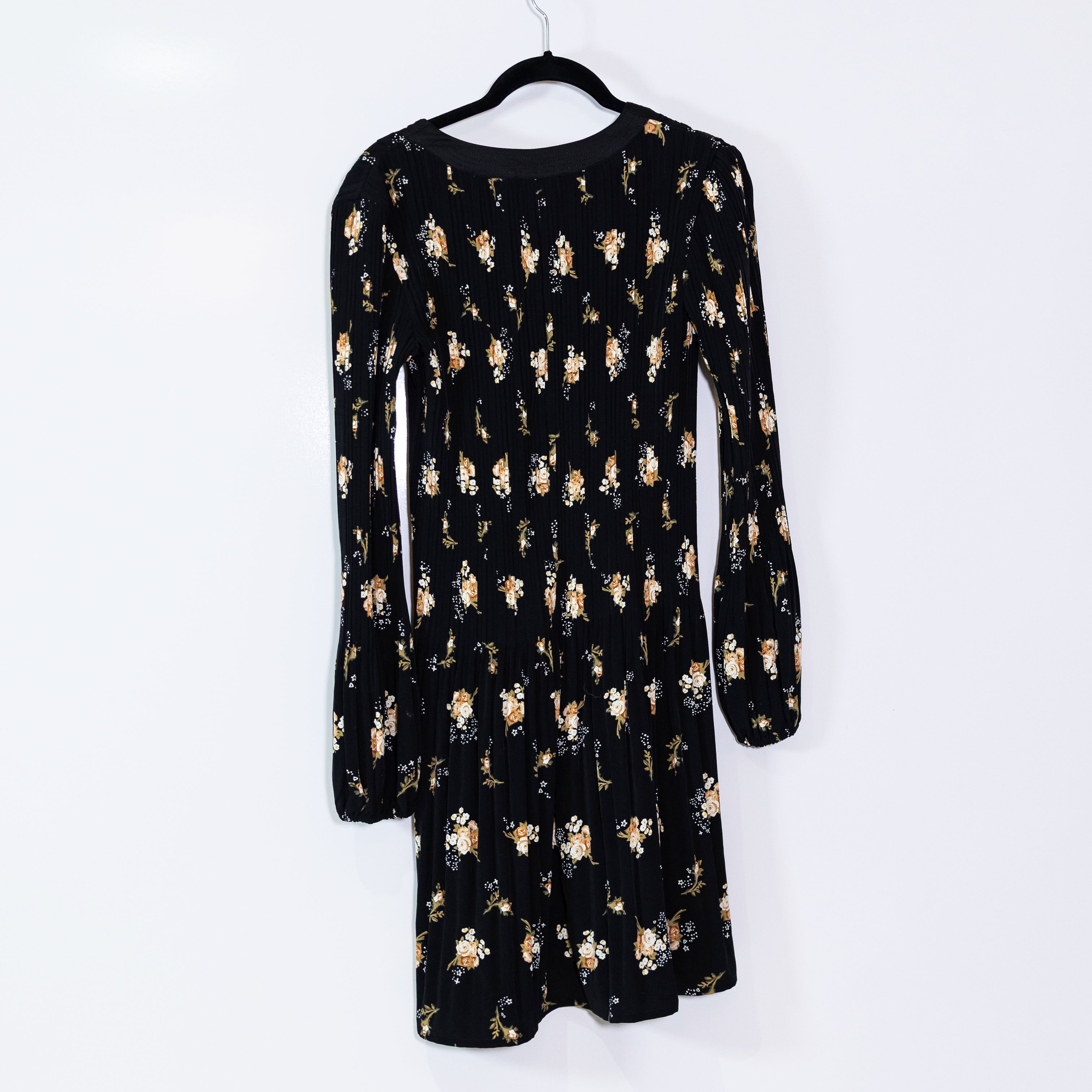 Maje Floral Flower Print Pattern Pleated Chiffon V Neck Pullover Midi Dress L