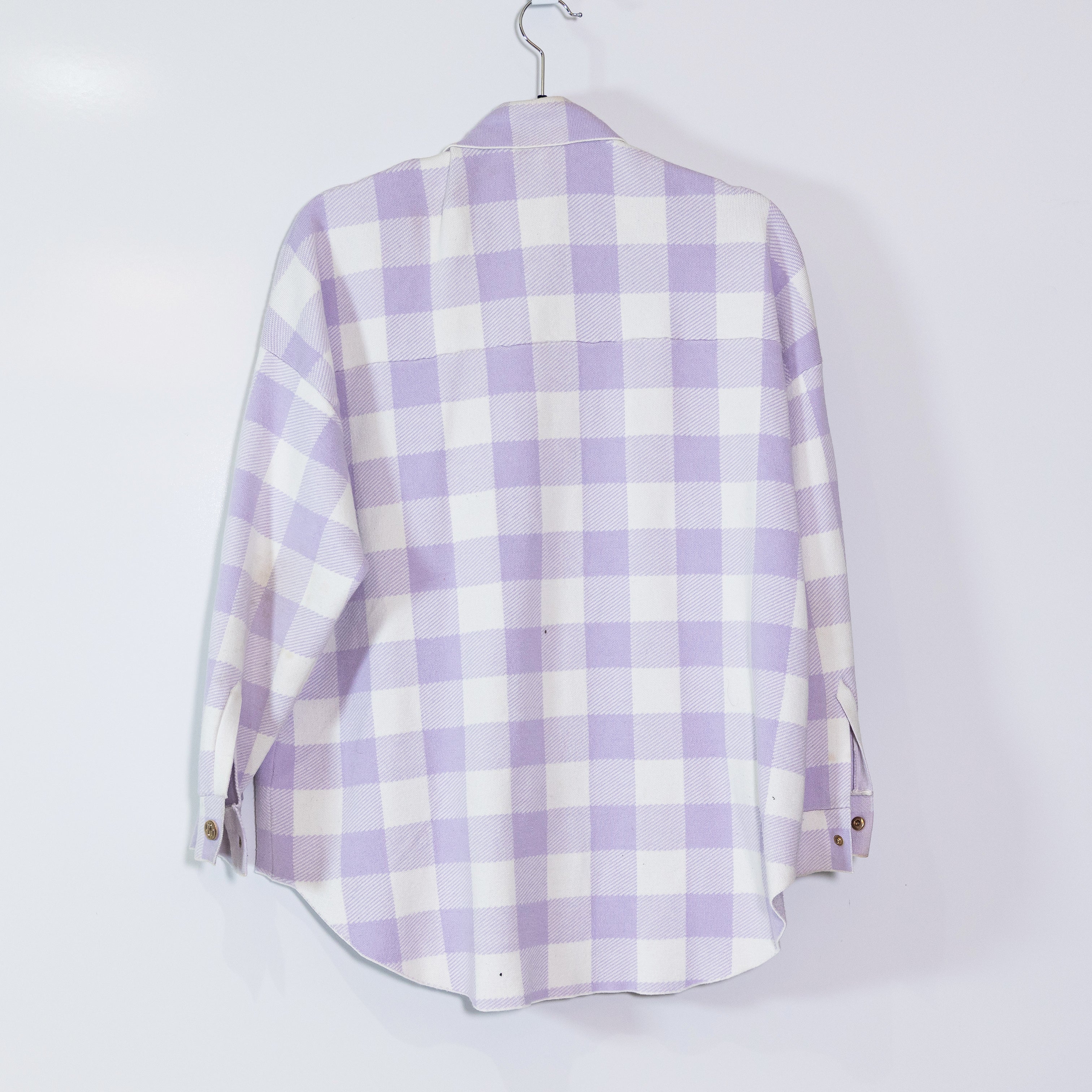 Maje Michael Long Sleeve Collared Snap Button Shirt Jacket Purple White Gingham